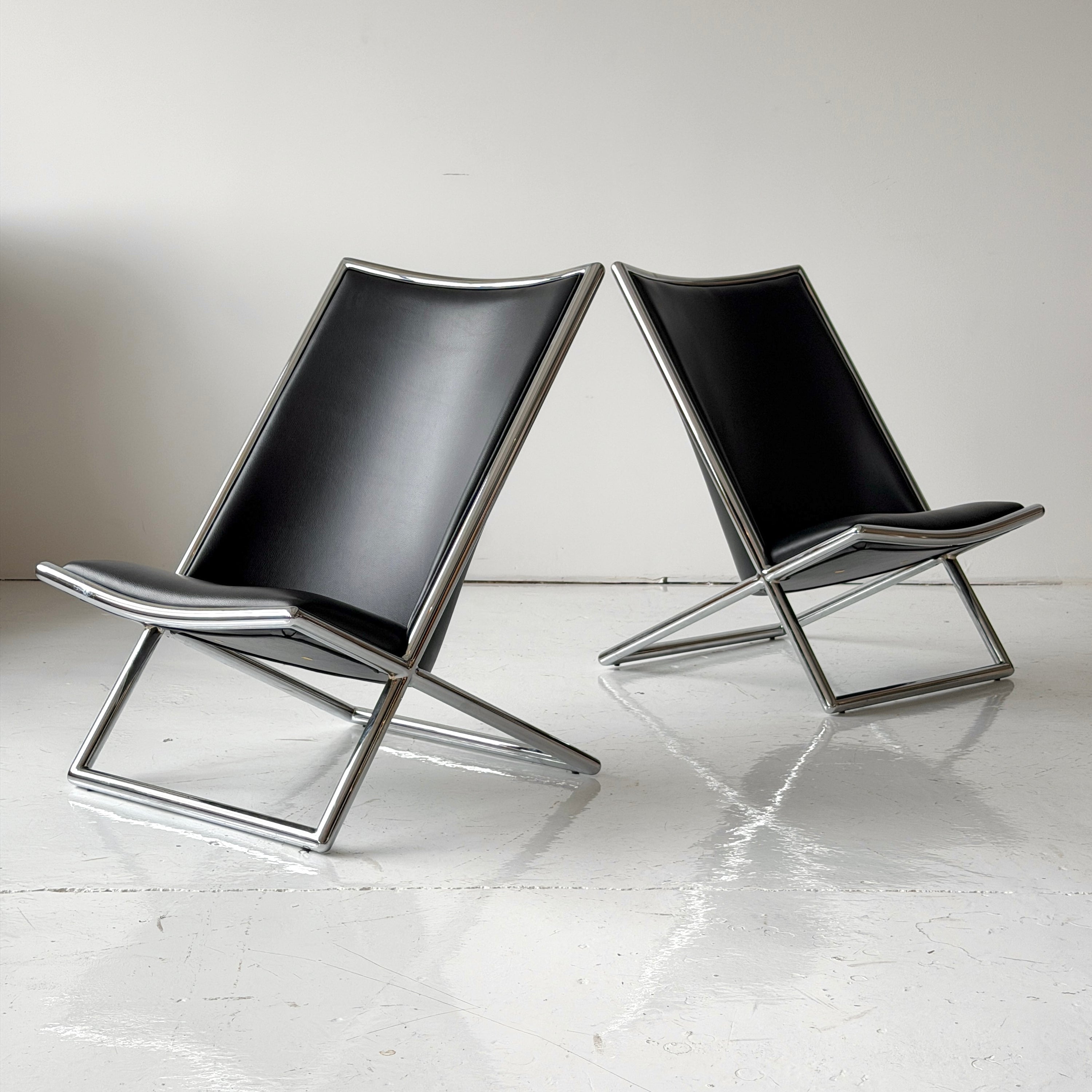 Leather Scissor Chairs by Ward Bennett for Brickell Associates