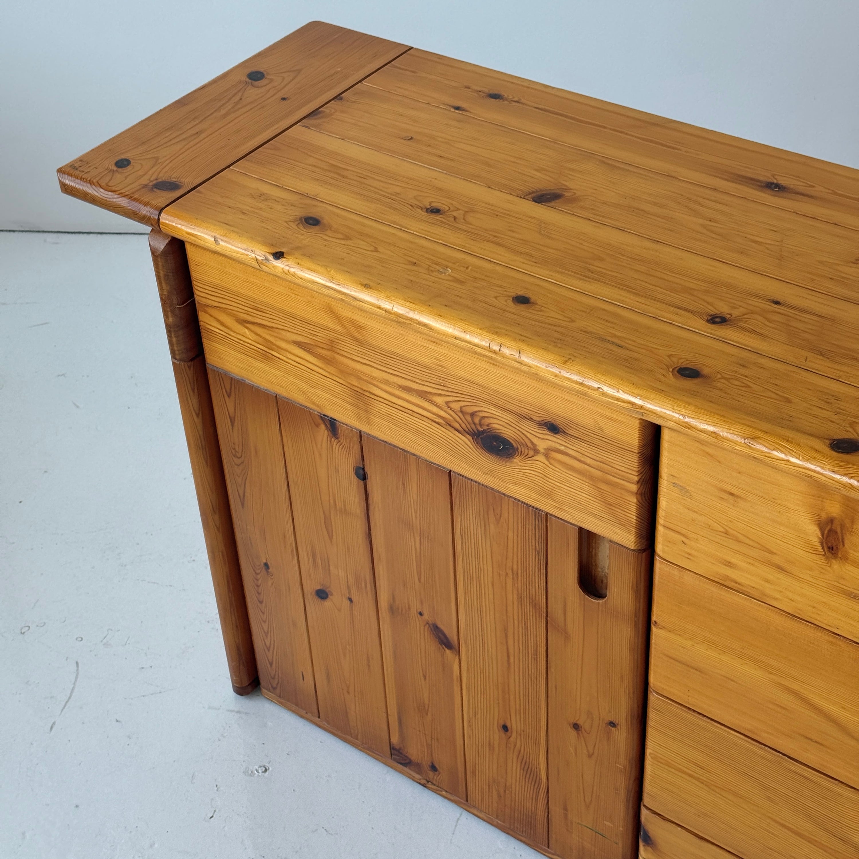 Italian Brutalist Pine Credenza by Silvio Coppola