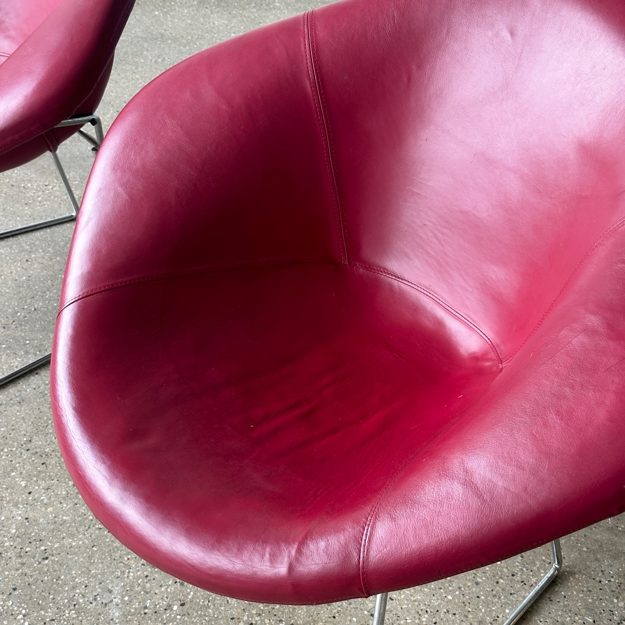 Diamond Chairs in Oxblood Leather by Harry Bertoia for Knoll