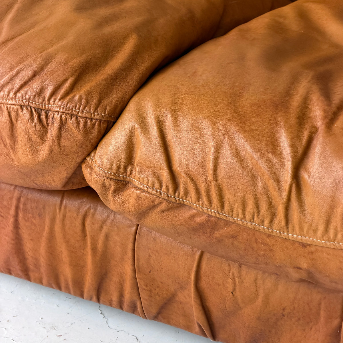 Overstuffed Italian Leather Sofa