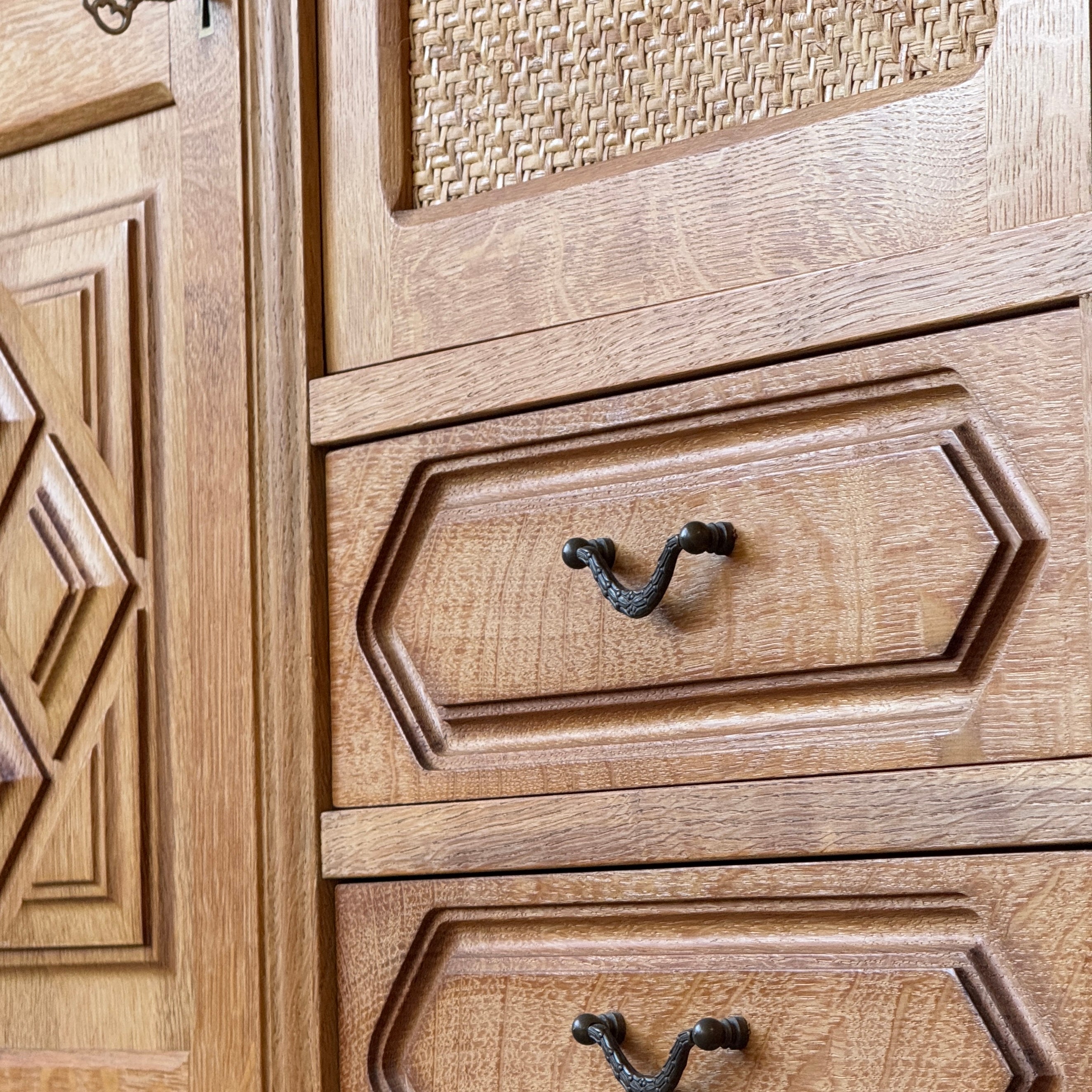 Danish Carved Oak Brutalist Sideboard