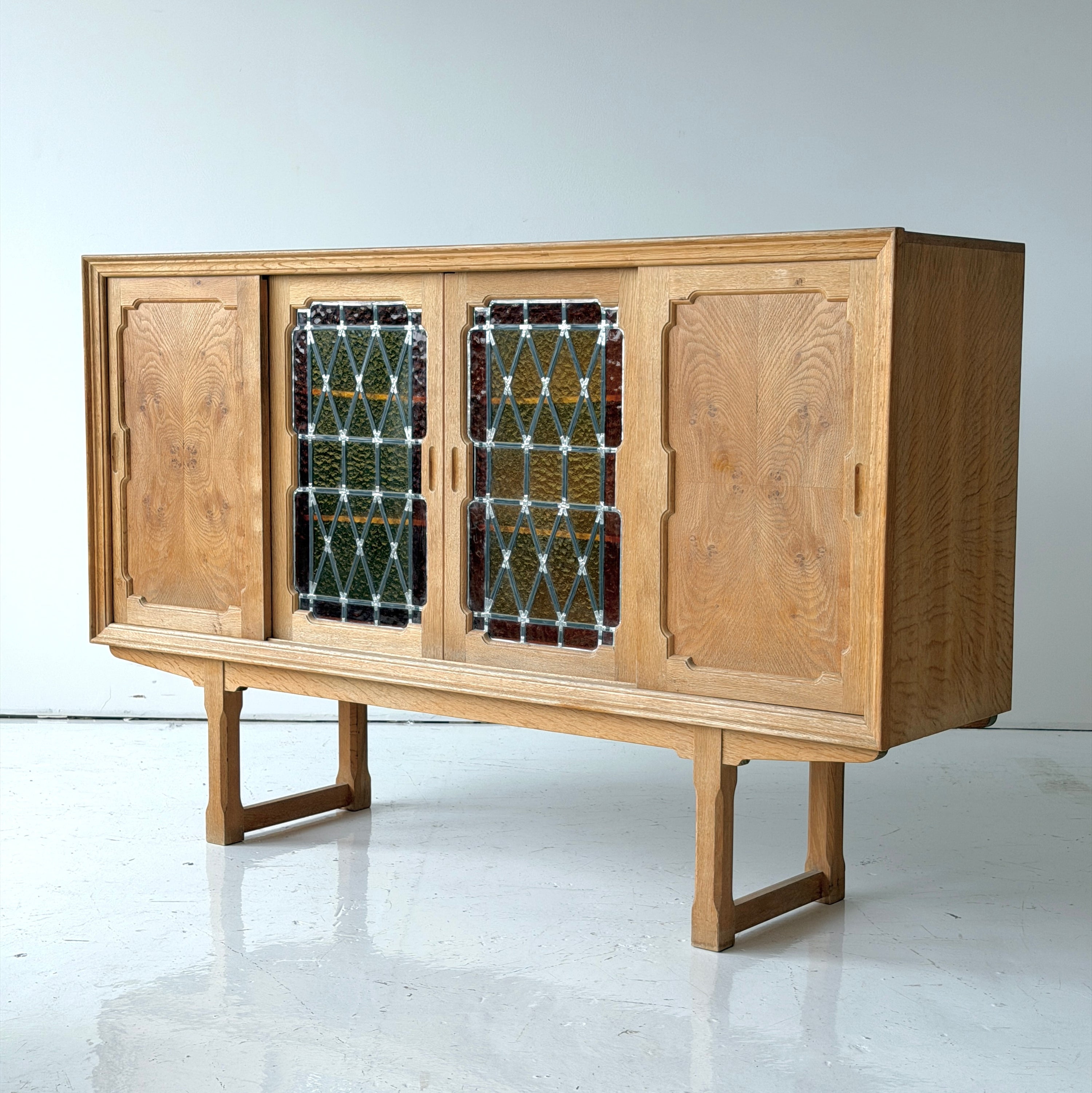 Danish Carved Oak Brutalist Wood Sideboard