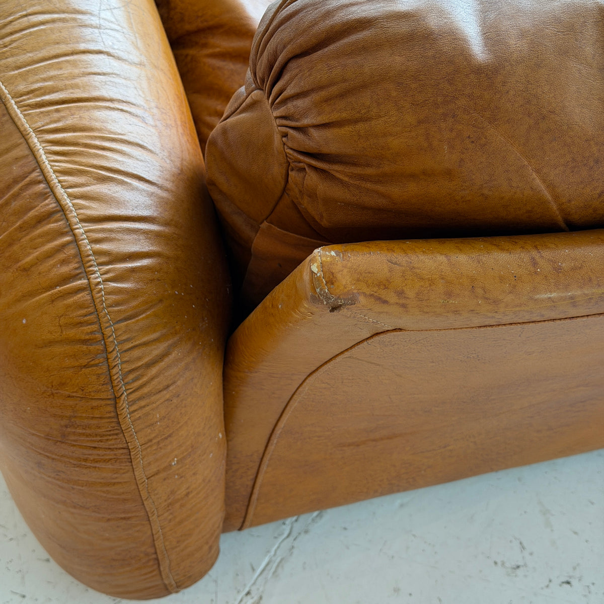 Overstuffed Italian Leather Sofa