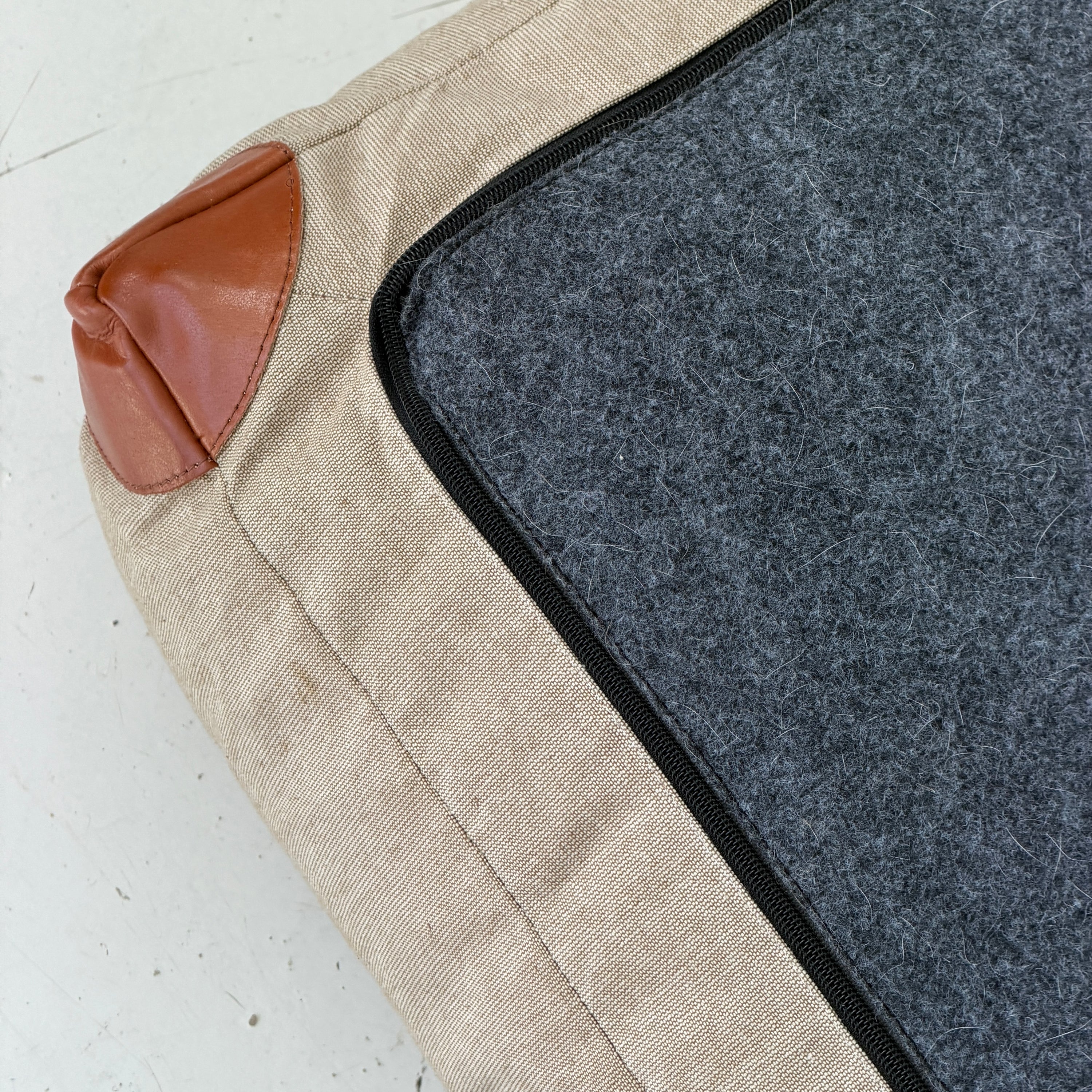 Canvas/Leather Floor Pouf Ottoman