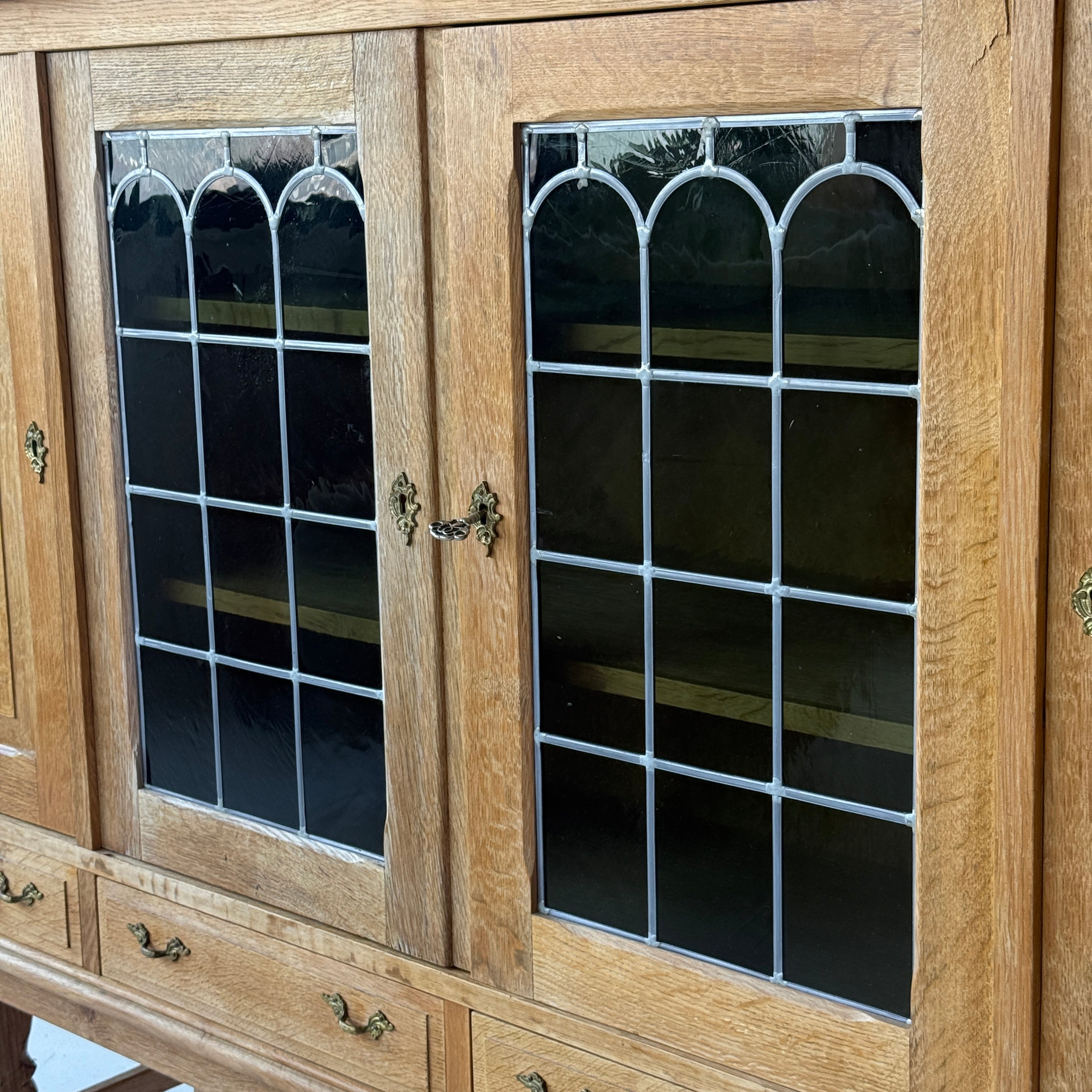 Danish Carved Oak Brutalist Wood Sideboard