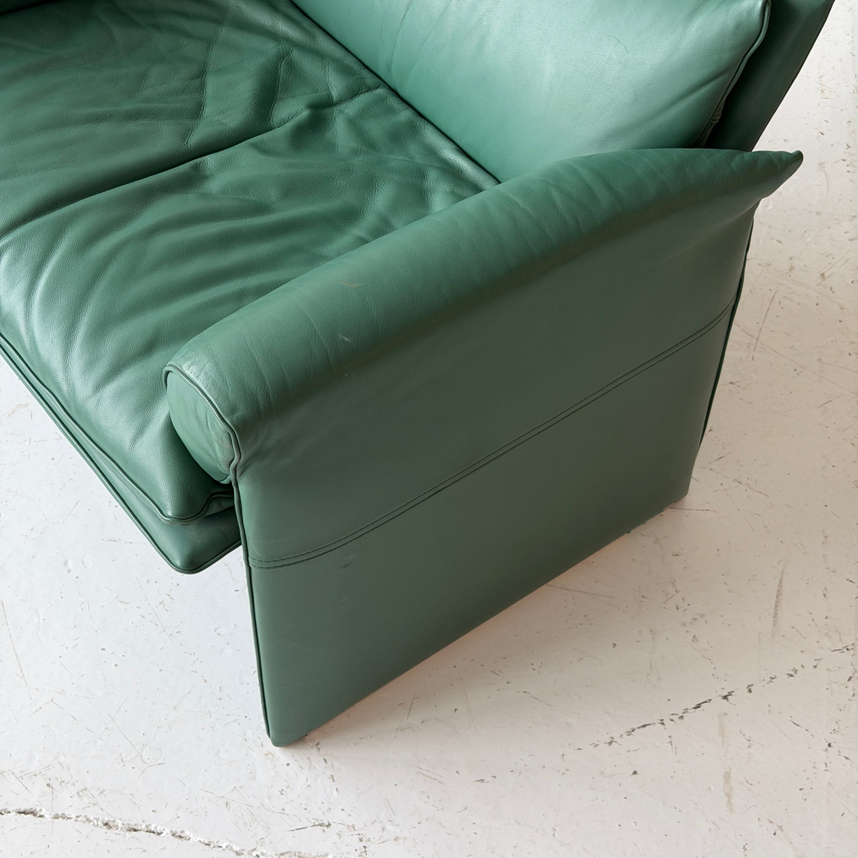 Green Leather Lounge Chairs by Giovanni Offredi for Saporiti