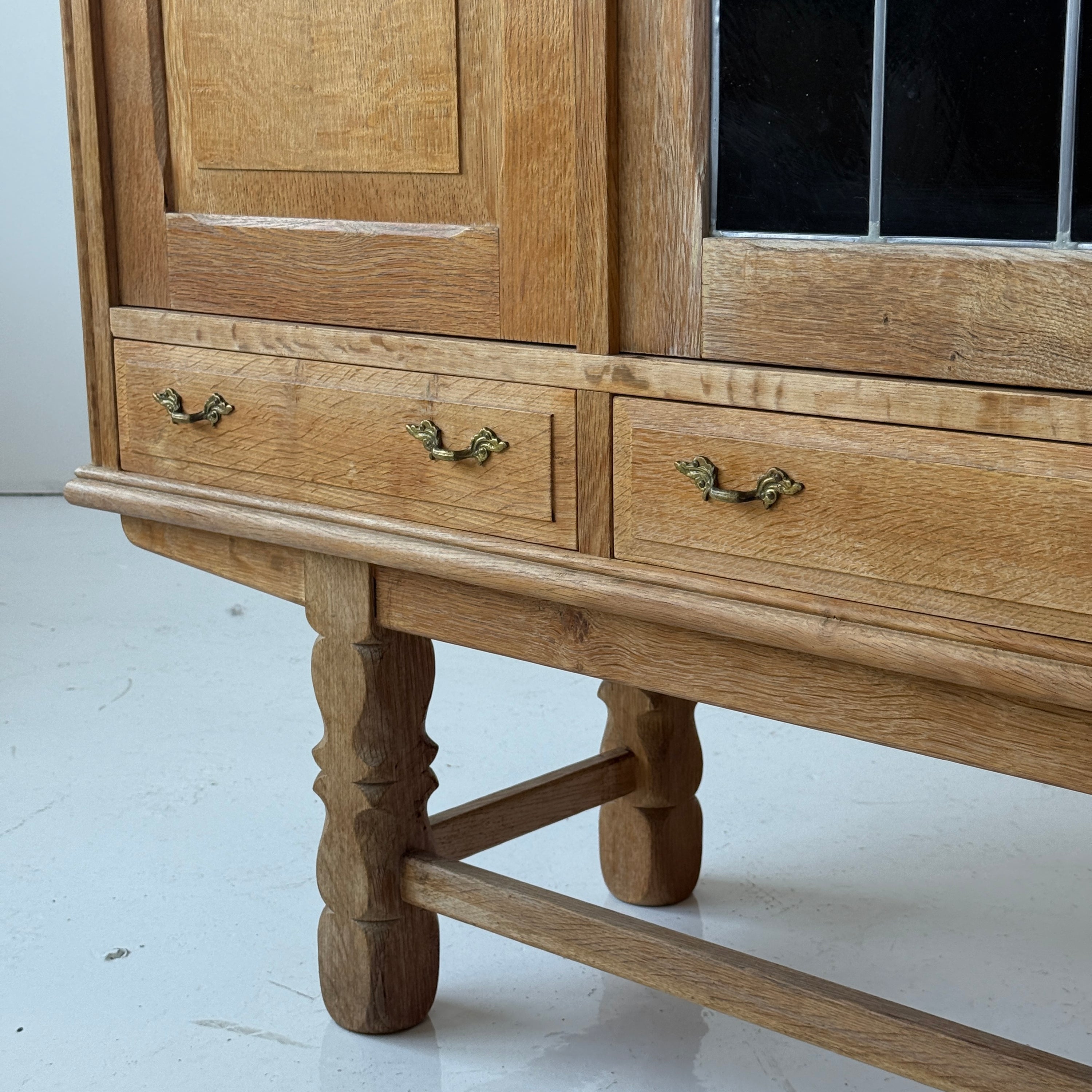 Danish Carved Oak Brutalist Wood Sideboard