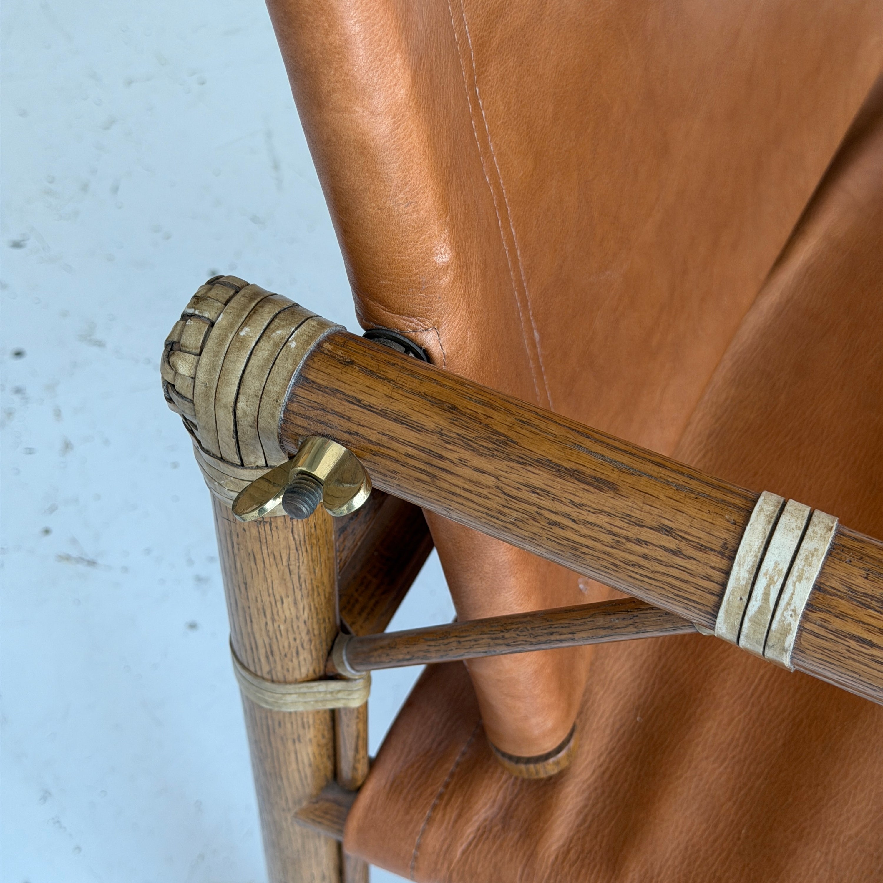 Leather Campaign Chair + Ottoman by Eleanor Forbes for Mcguire