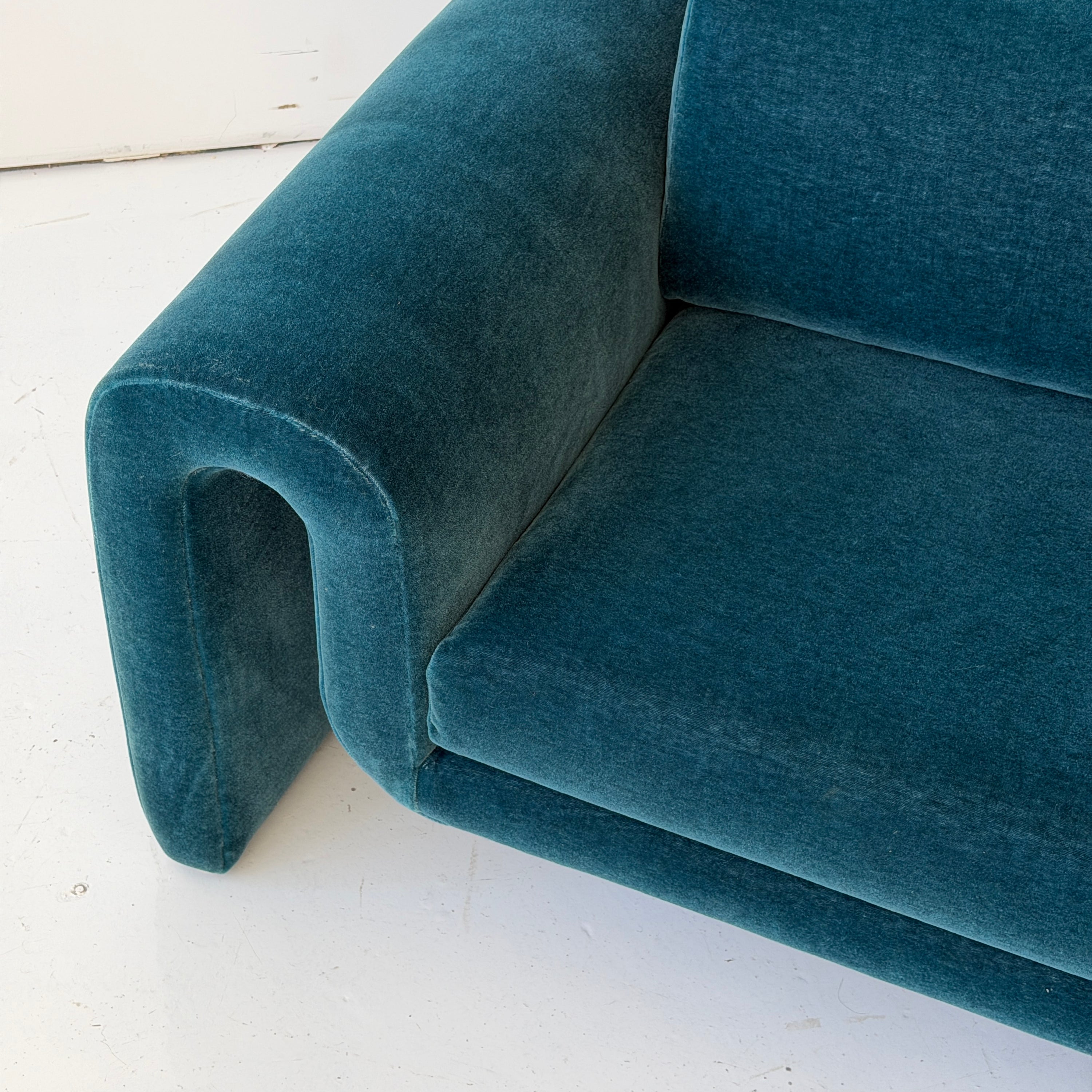 Waterfall Arm Sofa by Interior Crafts in Mohair