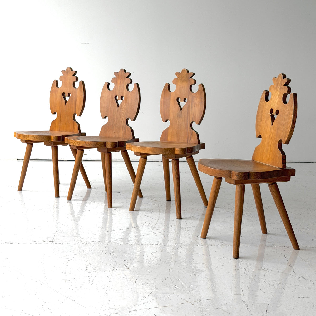 Dutch Tyrolean Wood Dining Chairs