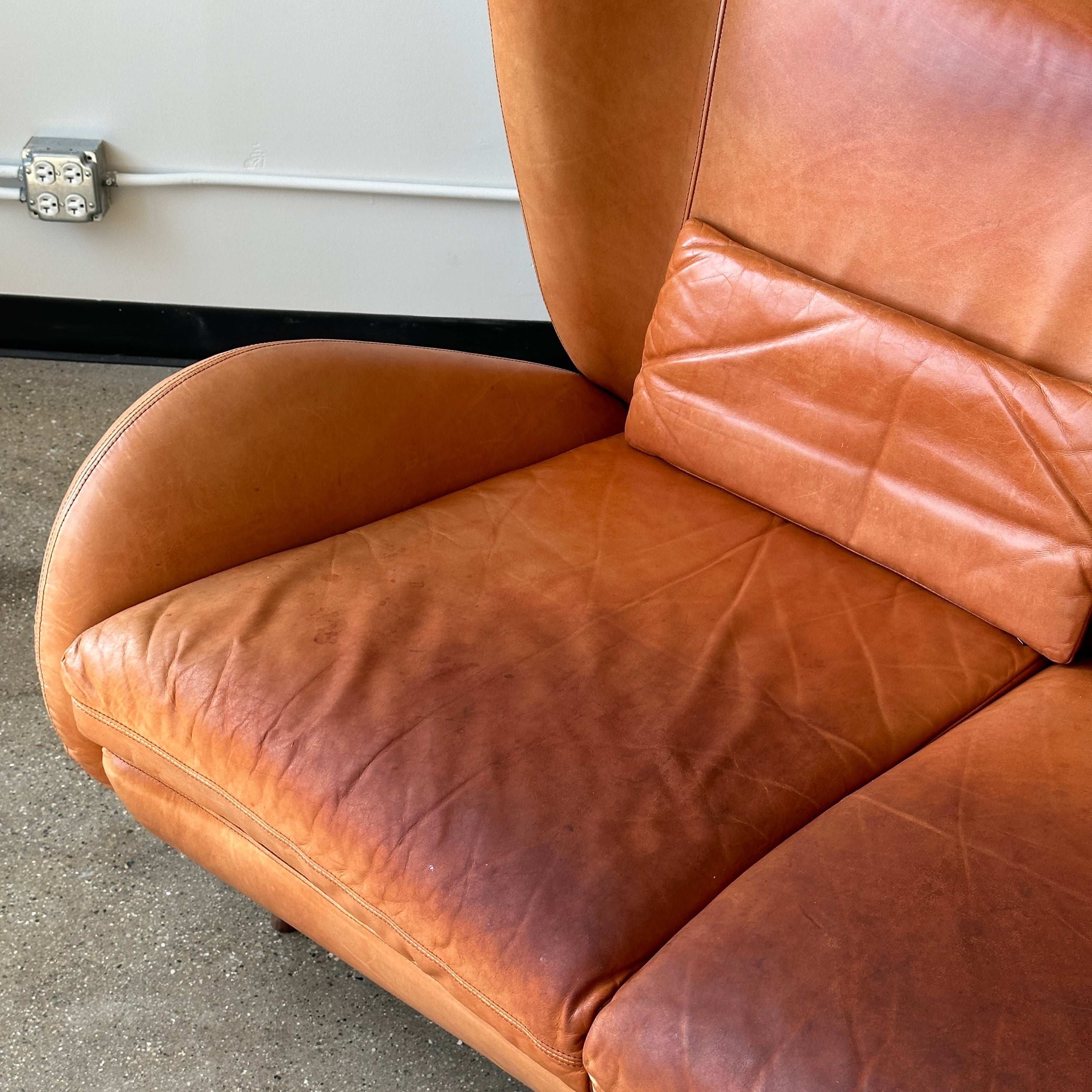 Fiftyish Wingback Leather Sofa by Vladimir Kagan for American Leather