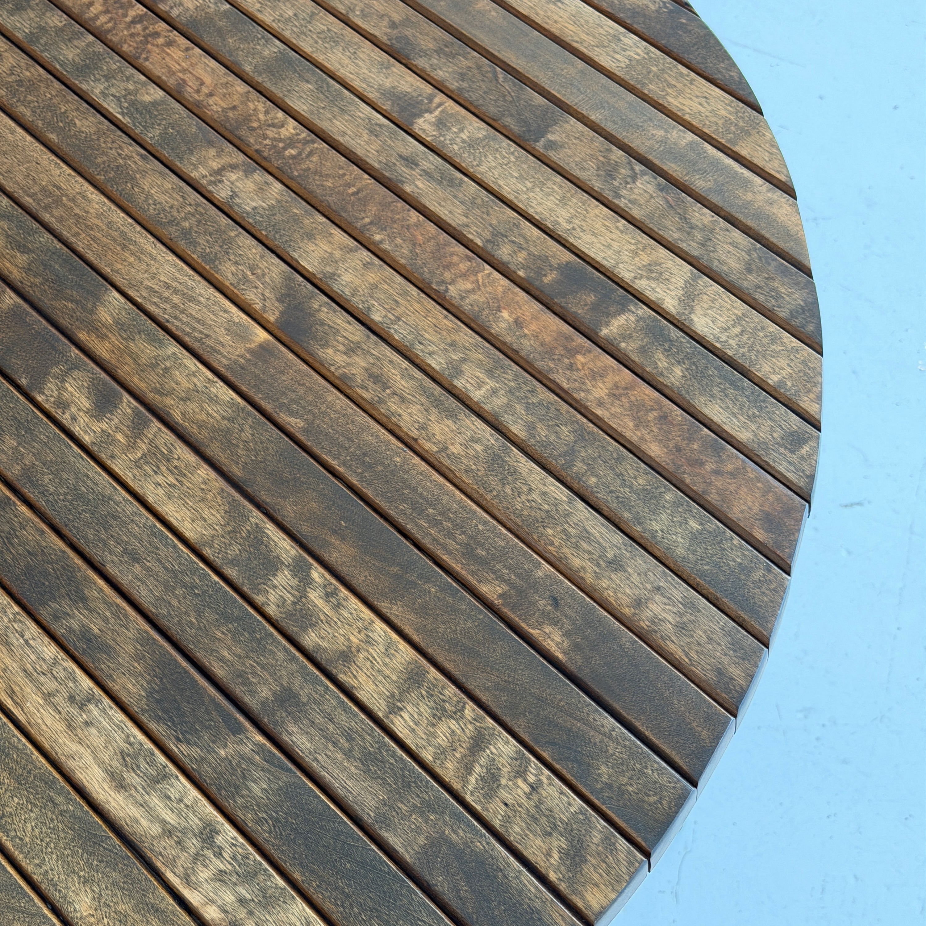 Iron/Wood Slat Circle Dining Table by Arthur Umanoff