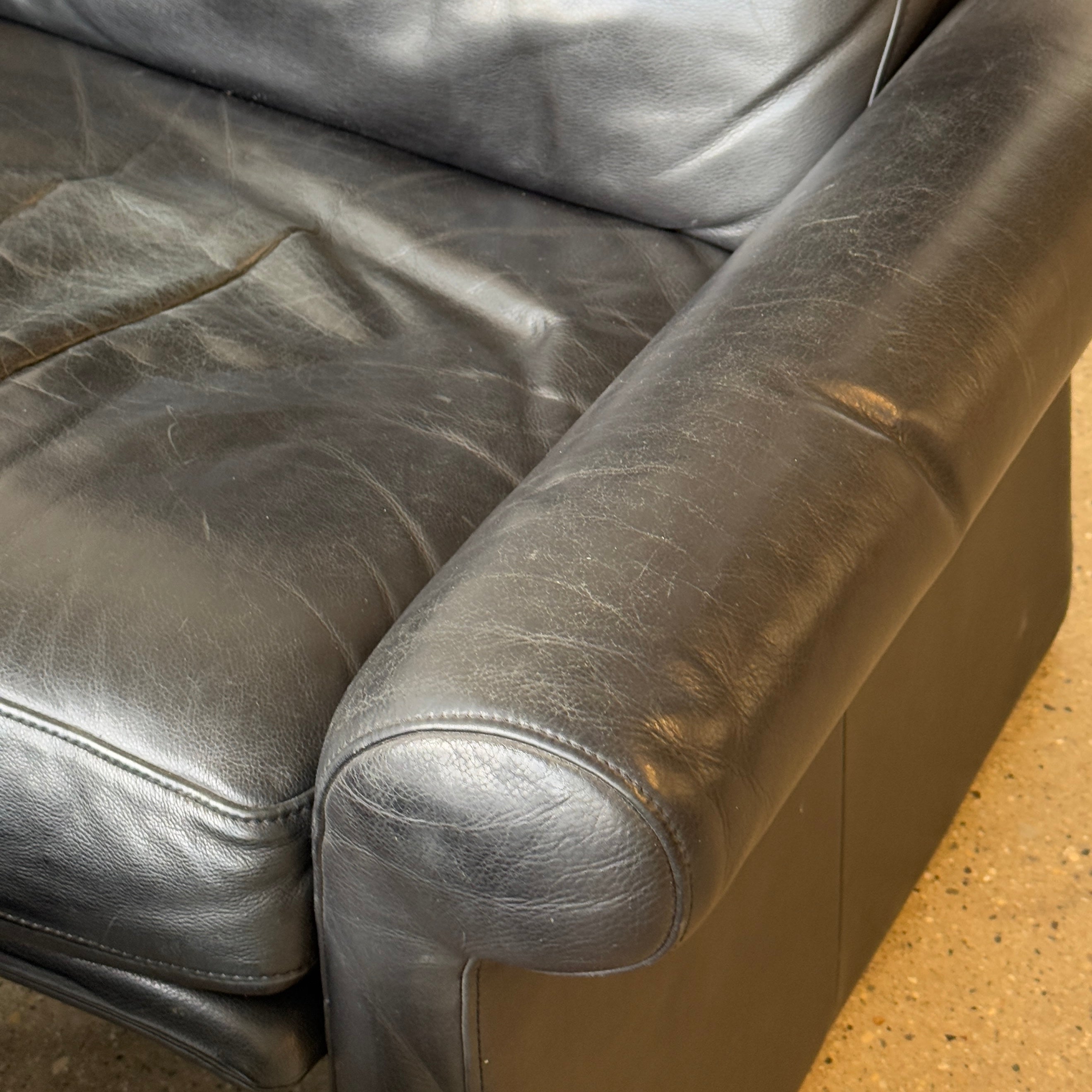 Italian Black Leather Deco Lounge Chair + Ottoman