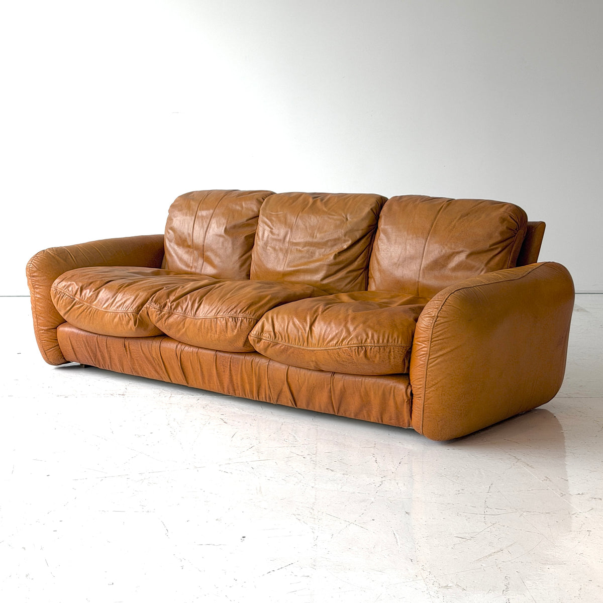 Overstuffed Italian Leather Sofa