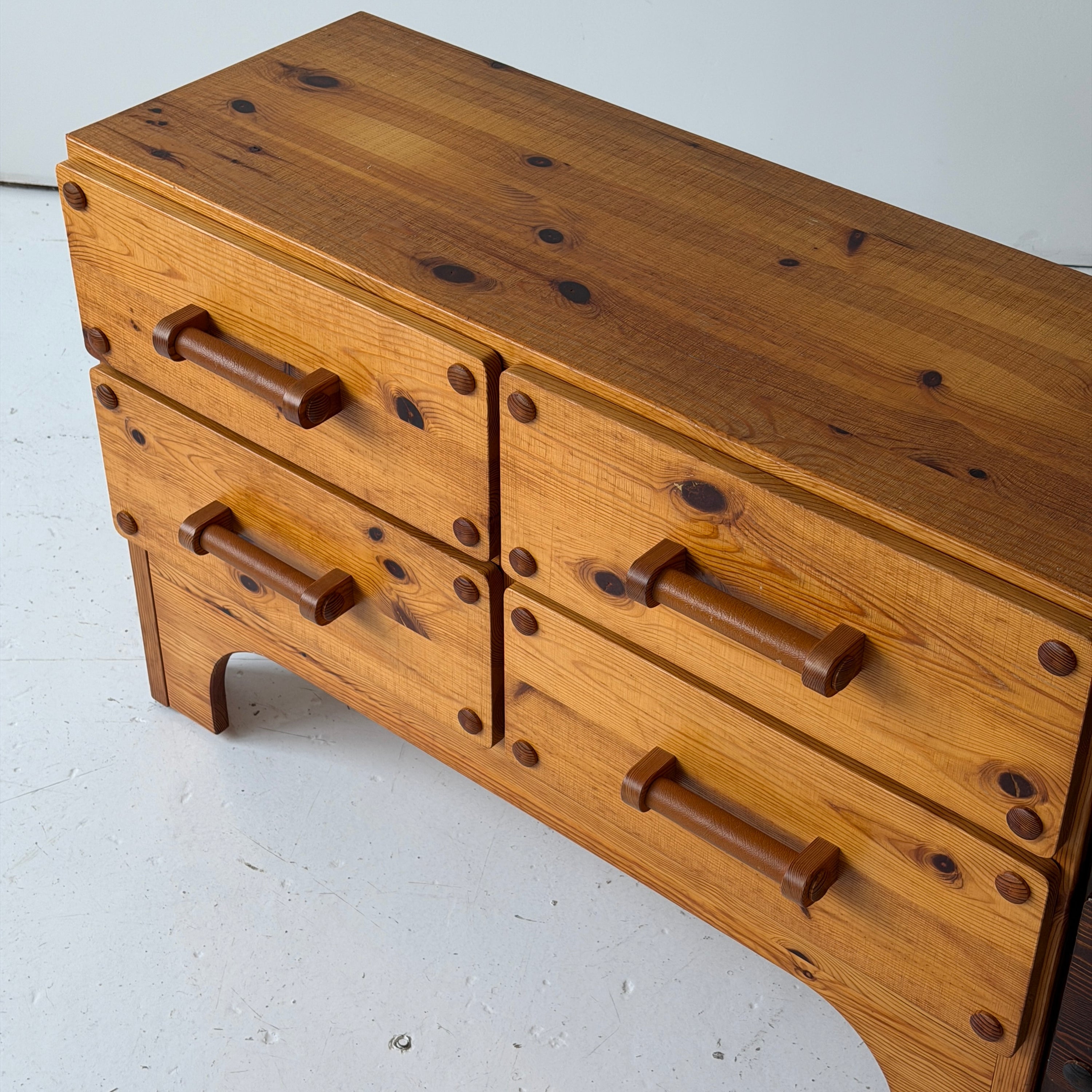 Swedish Pine Modular Credenza w/ Leather Pulls