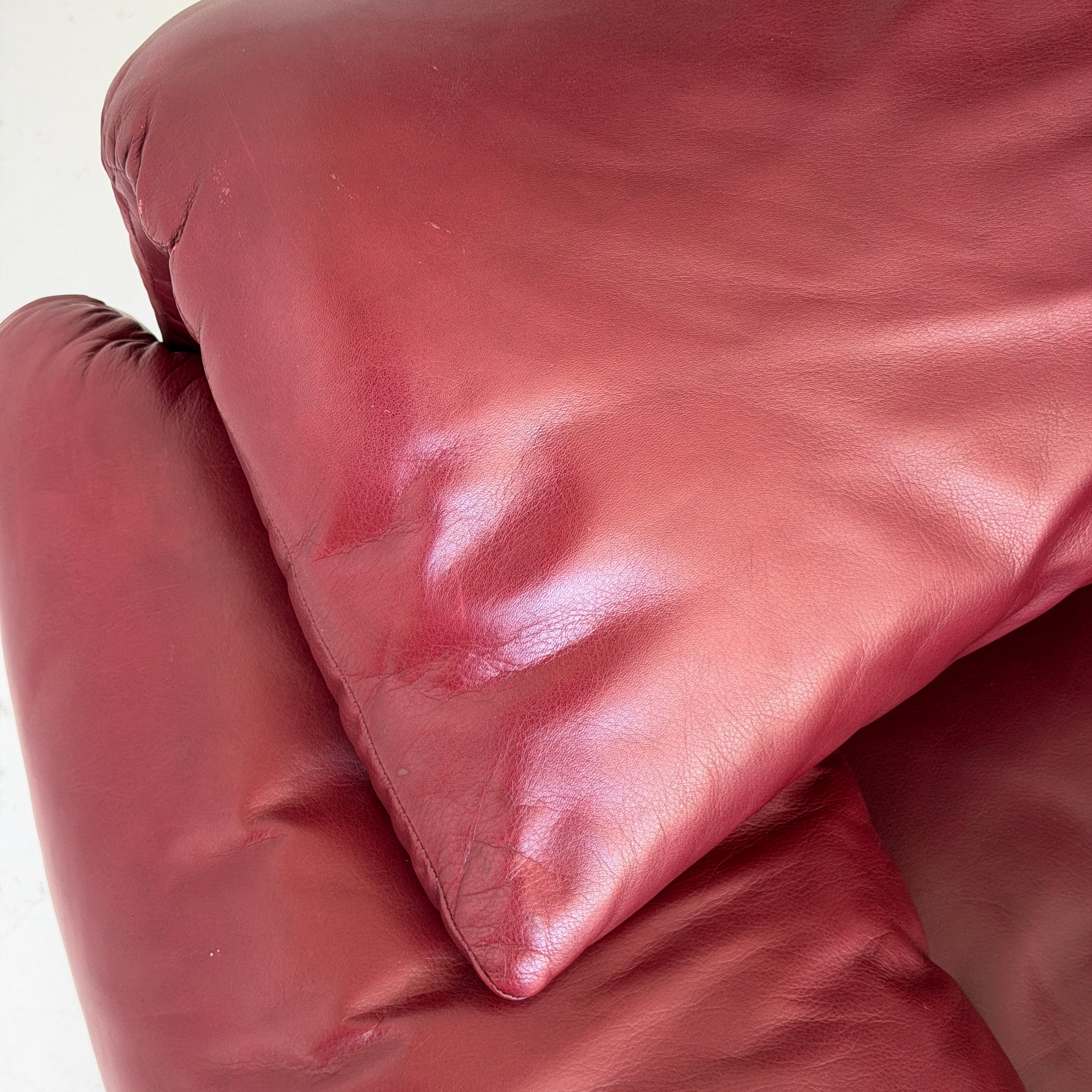 Oxblood Leather Maralunga Chair + Ottoman by Vico Magistretti for Cassina