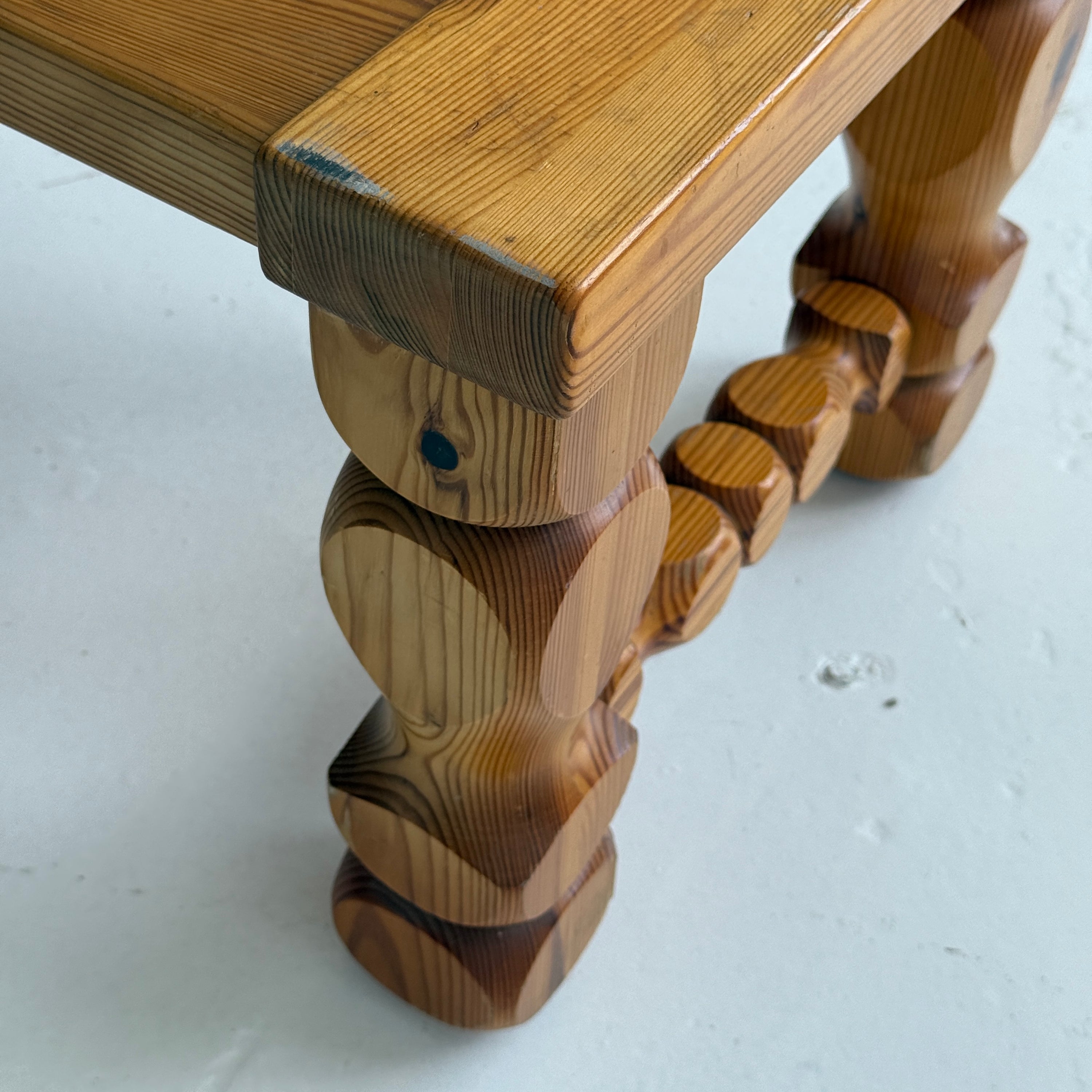 Brutalist Carved Pine Table/Bench by Glas Master Markaryd