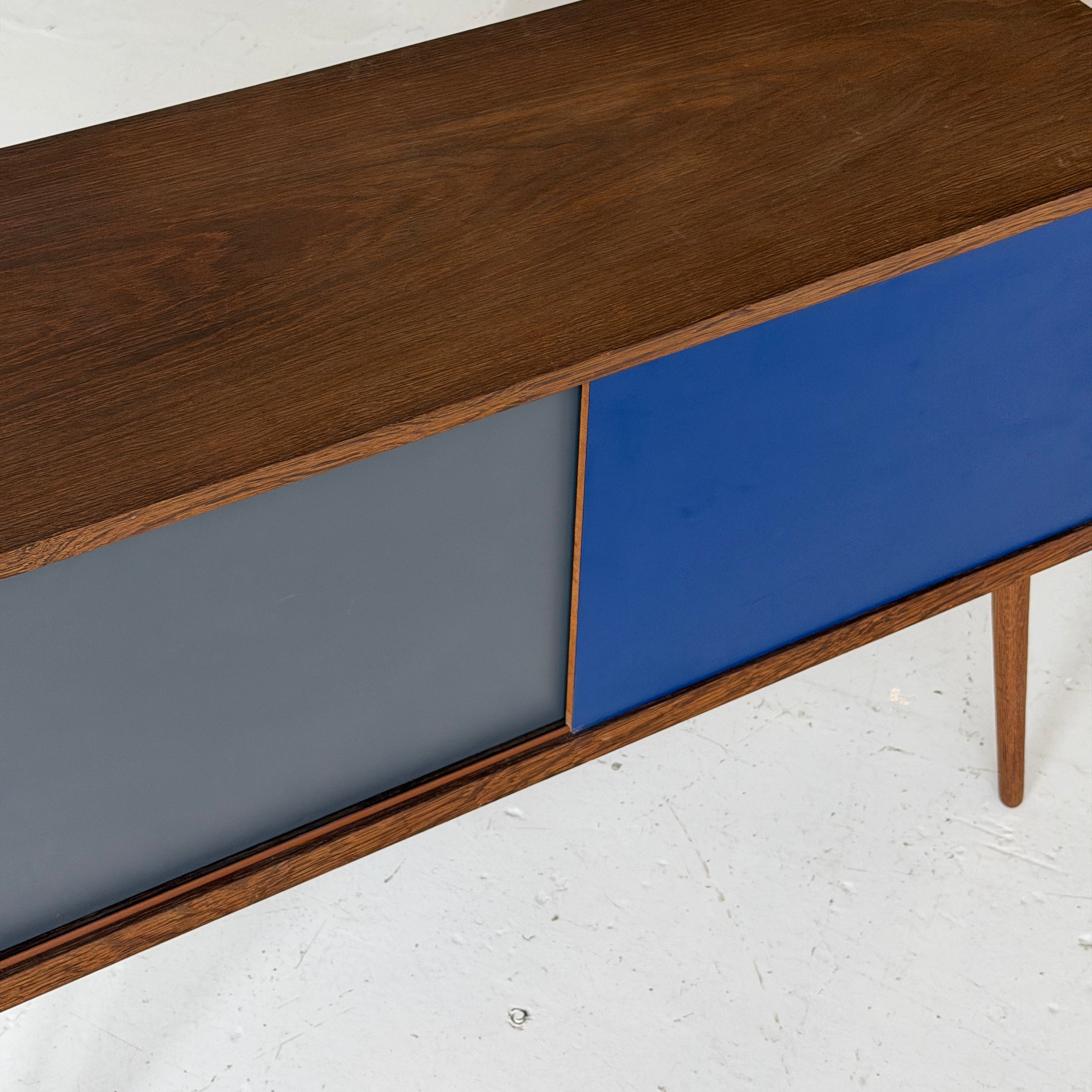 Painted Danish Sliding Door Cabinet