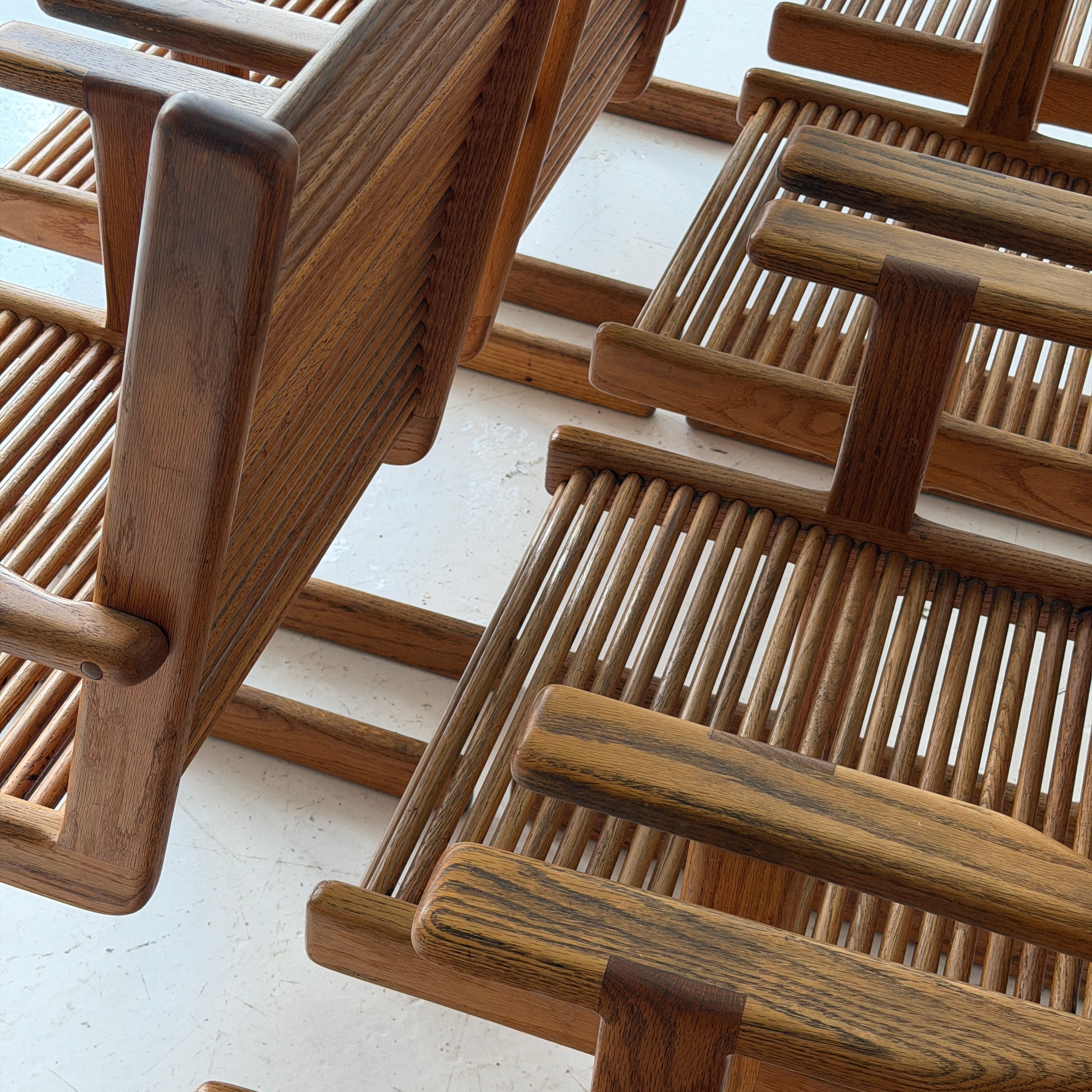 Highback Spindle Dowel Oak Dining Chairs by Stephen Hynson
