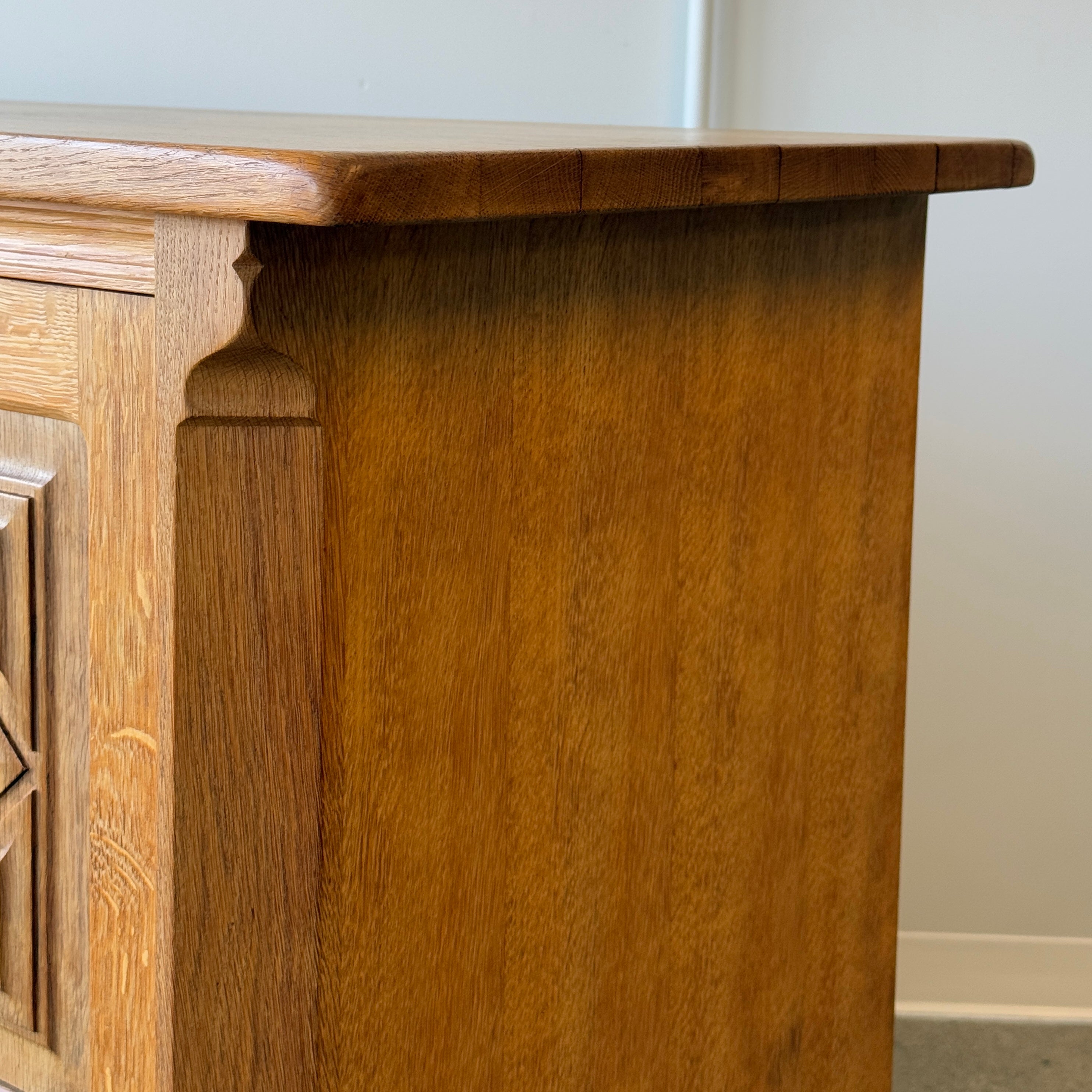 Danish Carved Oak Brutalist Sideboard