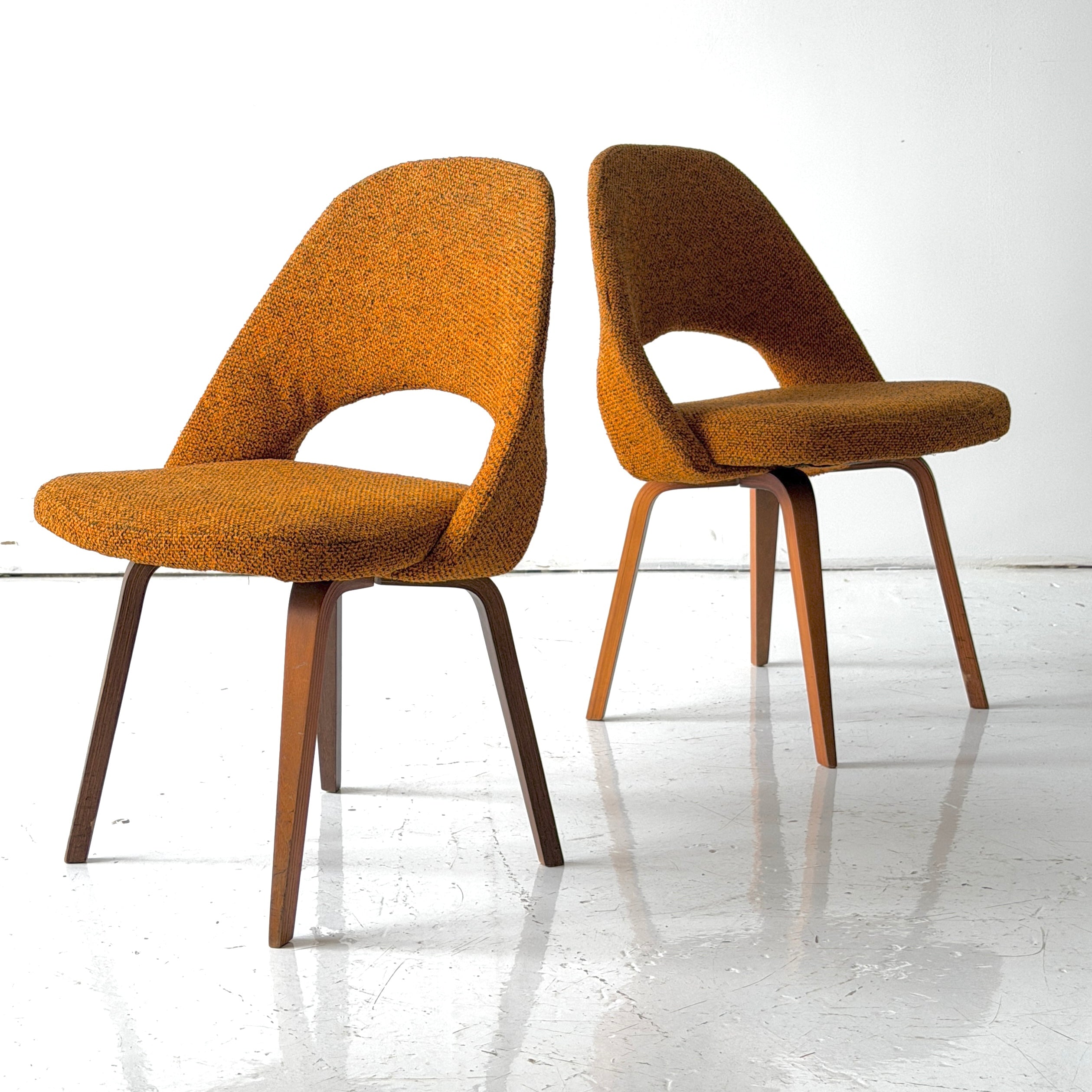 Armless Executive Chairs with Wood Base by Eero Saarinen for Knoll Associates