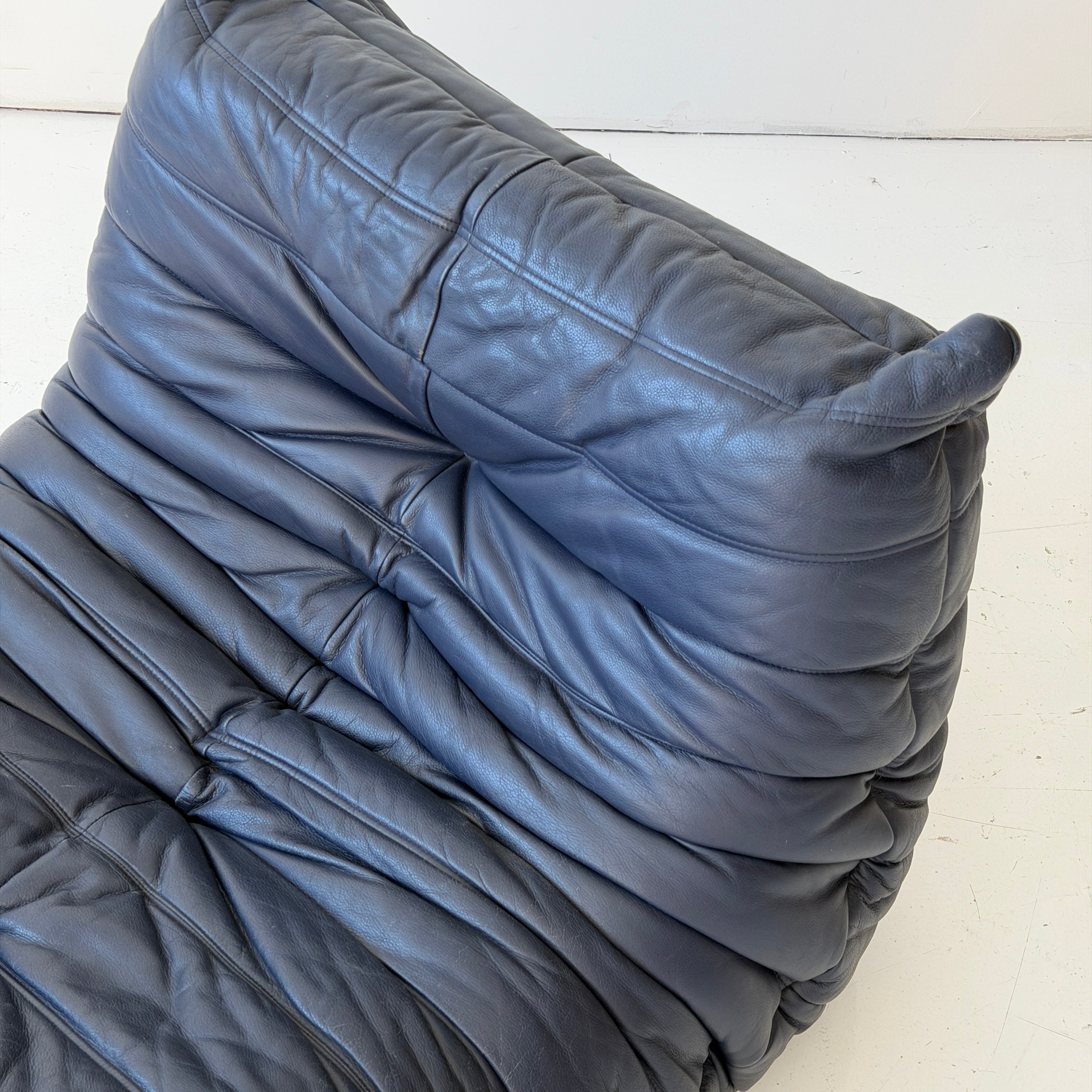 Togo Lounge Chair by Michel Ducaroy for Ligne Roset in Navy Leather