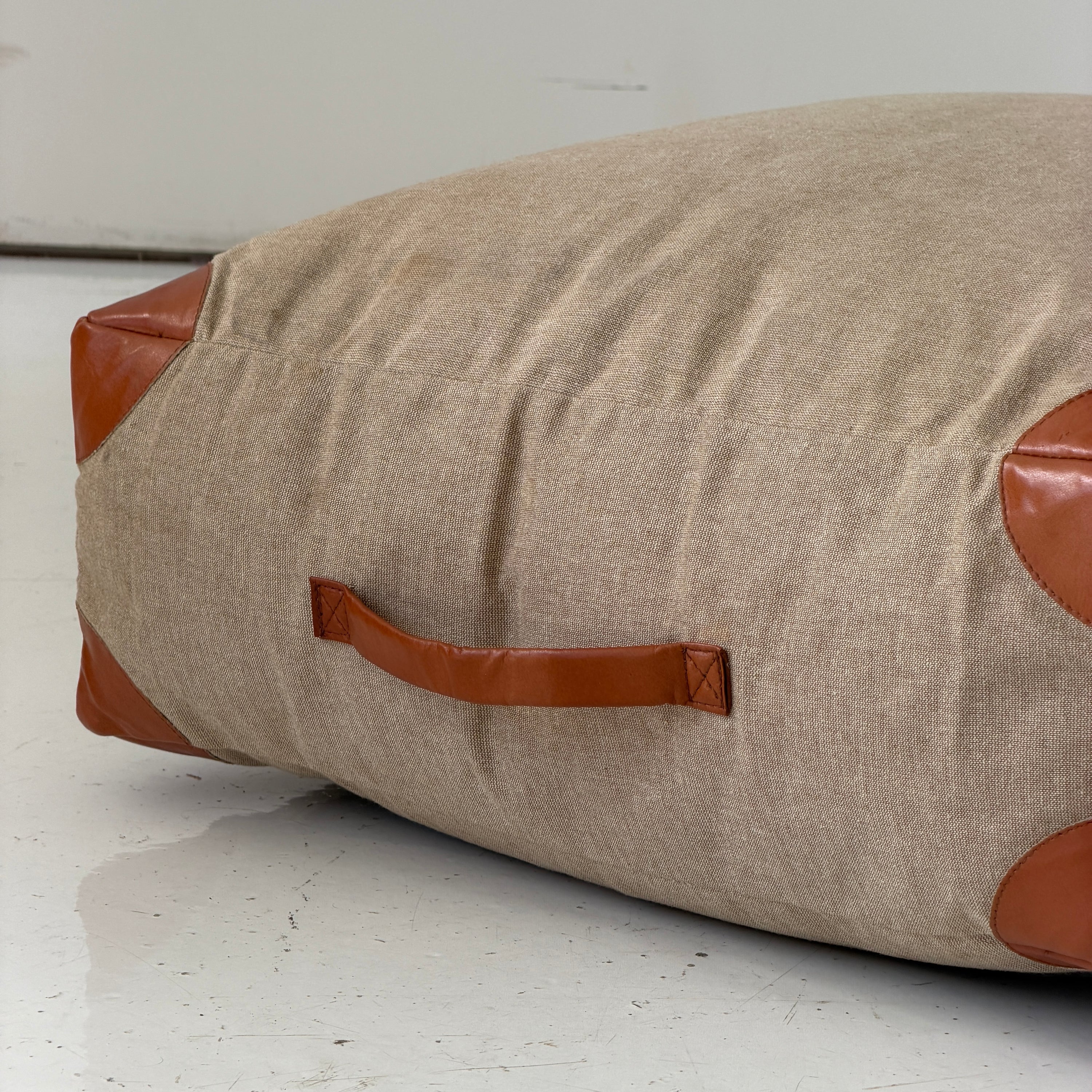 Canvas/Leather Floor Pouf Ottoman