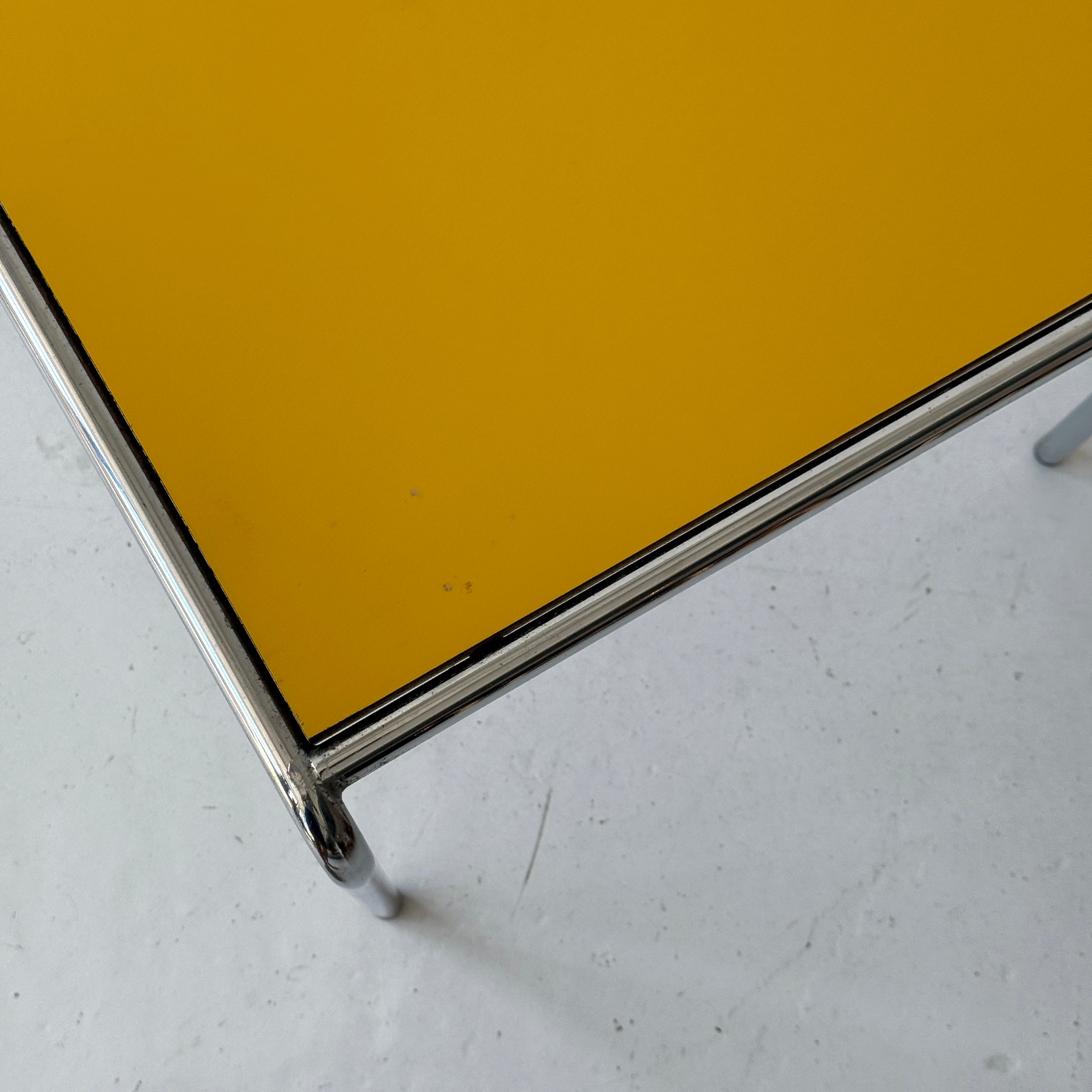 Chrome Asymmetrical Yellow Laminate End/Side Tables