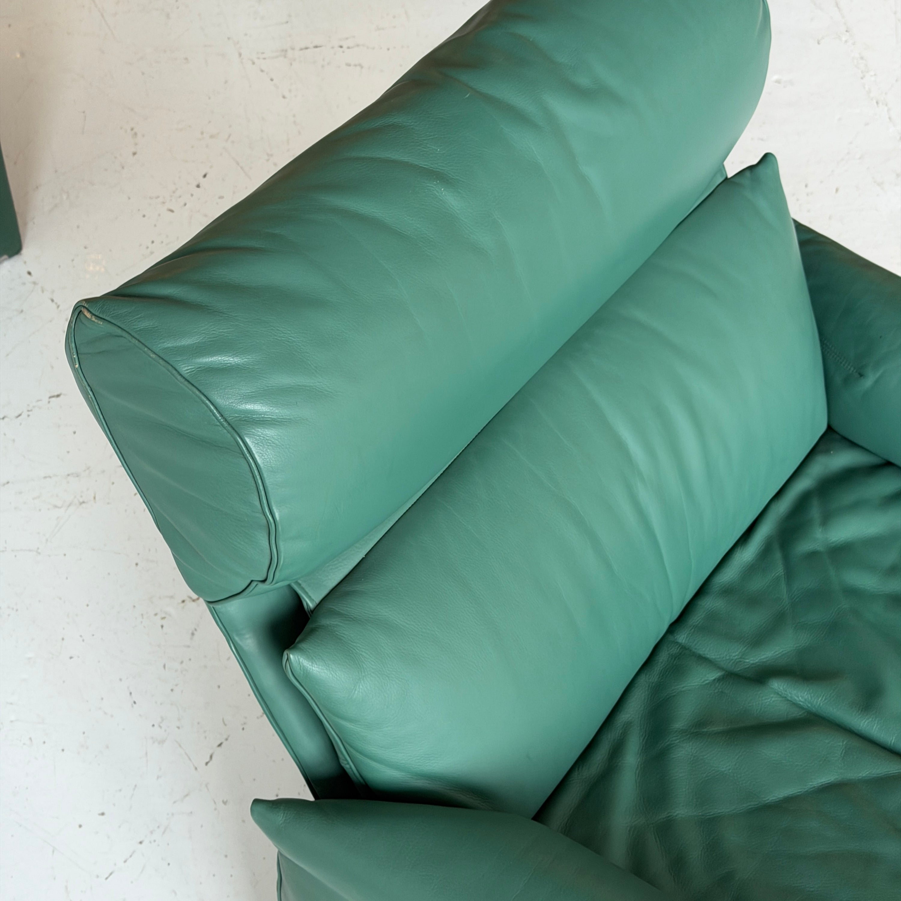 Green Leather Lounge Chairs by Giovanni Offredi for Saporiti
