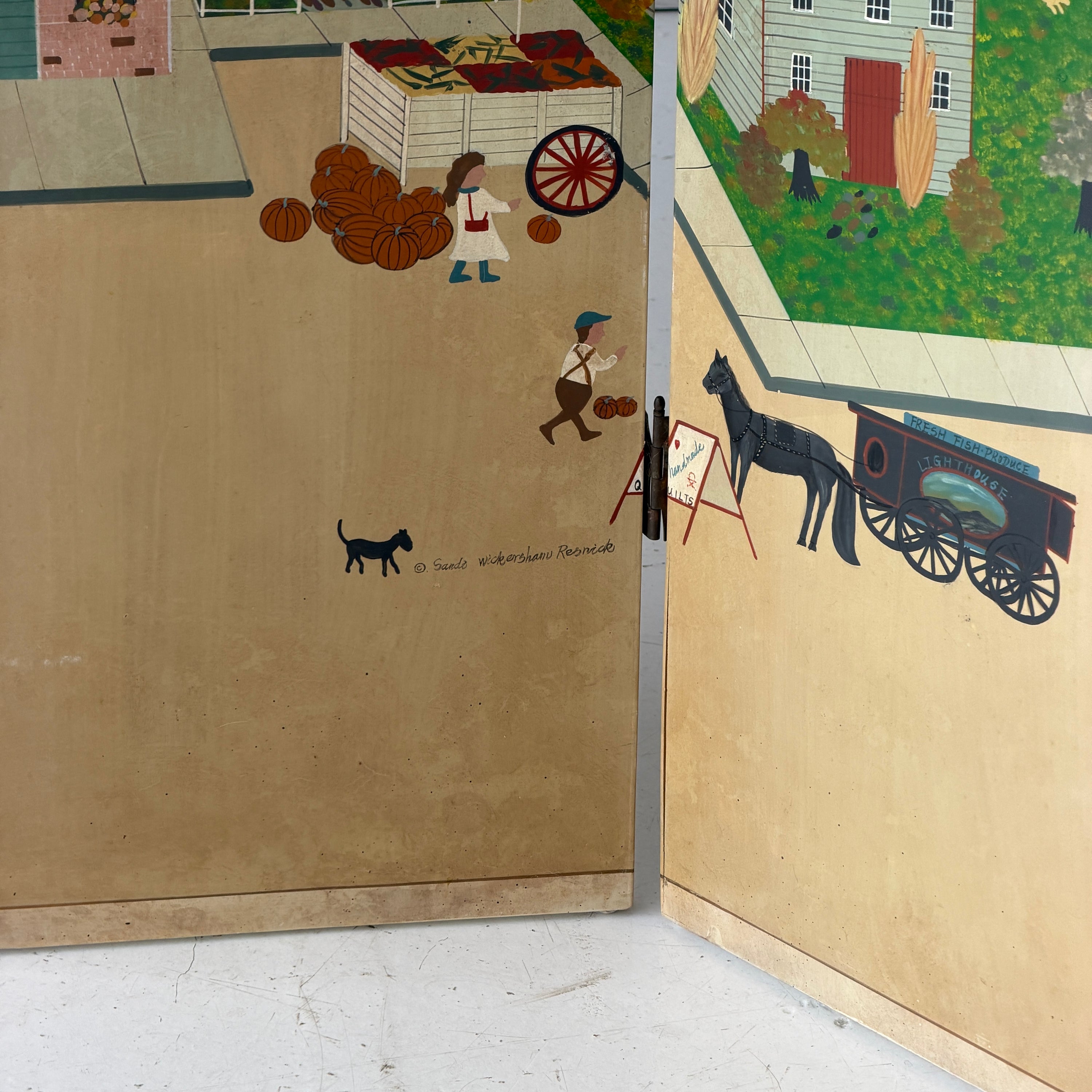 Hand Painted Antique Folk Art Screen by Sandi Wickersham Resnick