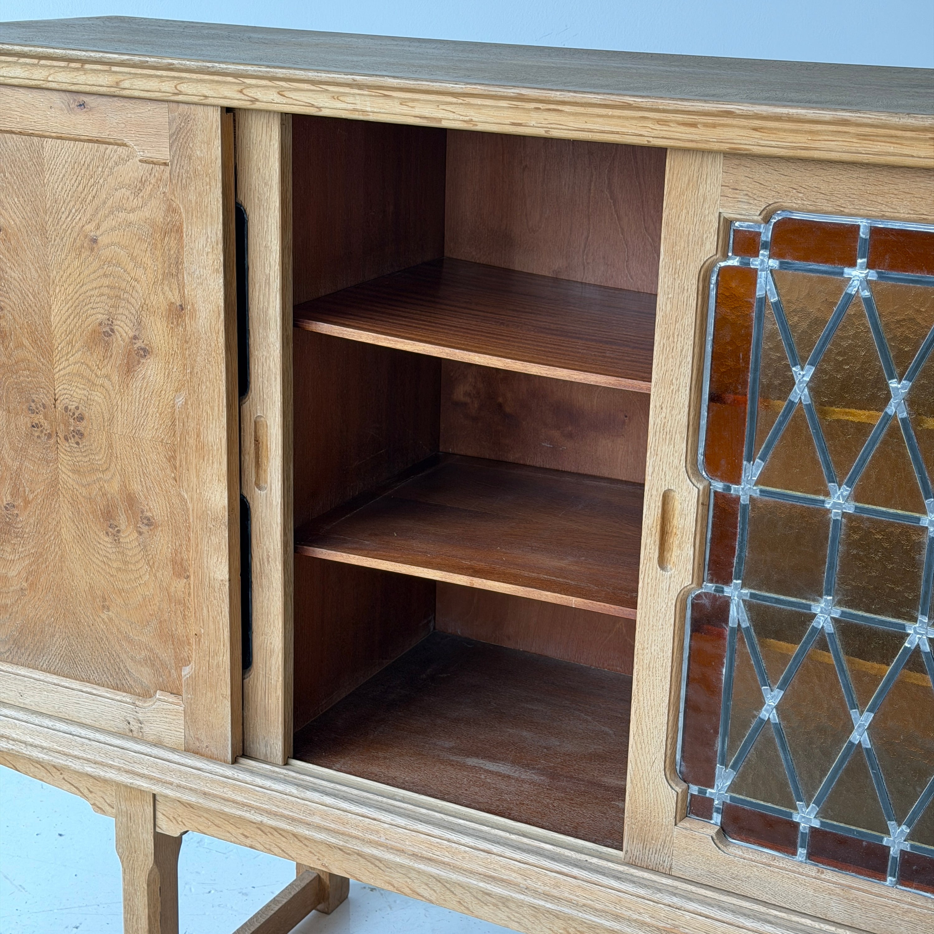 Danish Carved Oak Brutalist Wood Sideboard