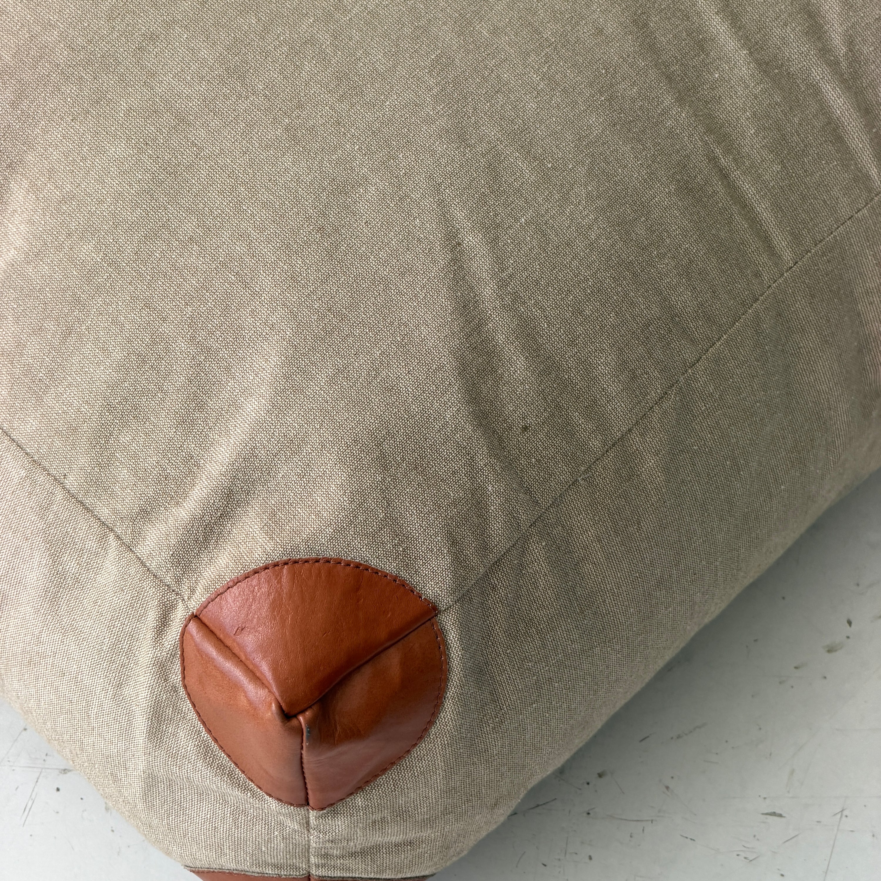 Canvas/Leather Floor Pouf Ottoman