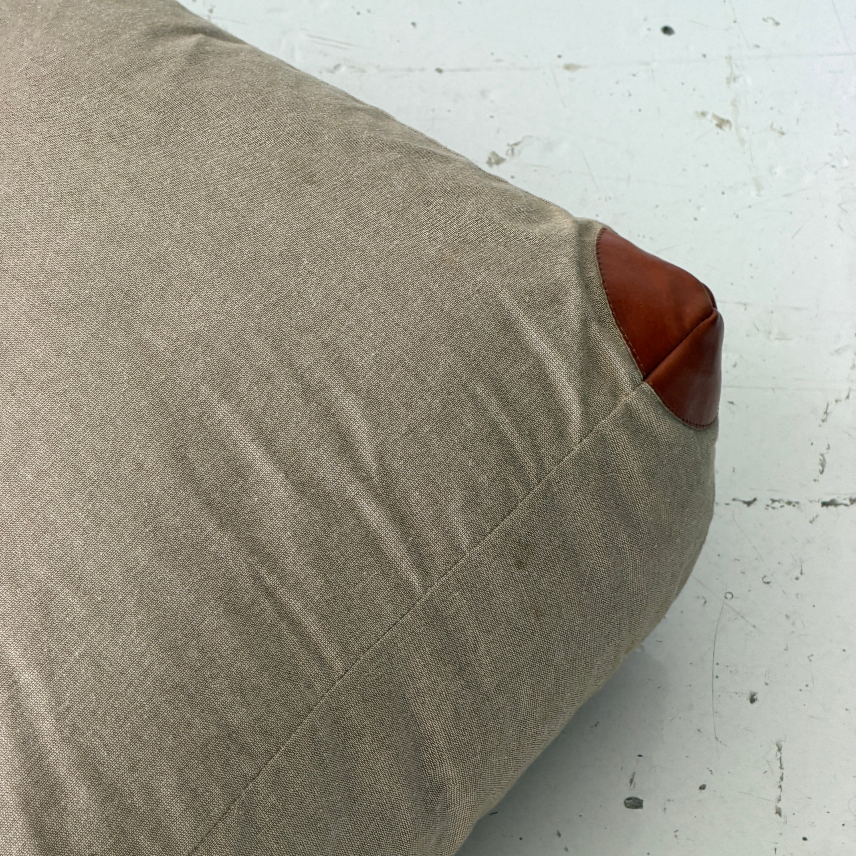Canvas/Leather Floor Pouf Ottoman