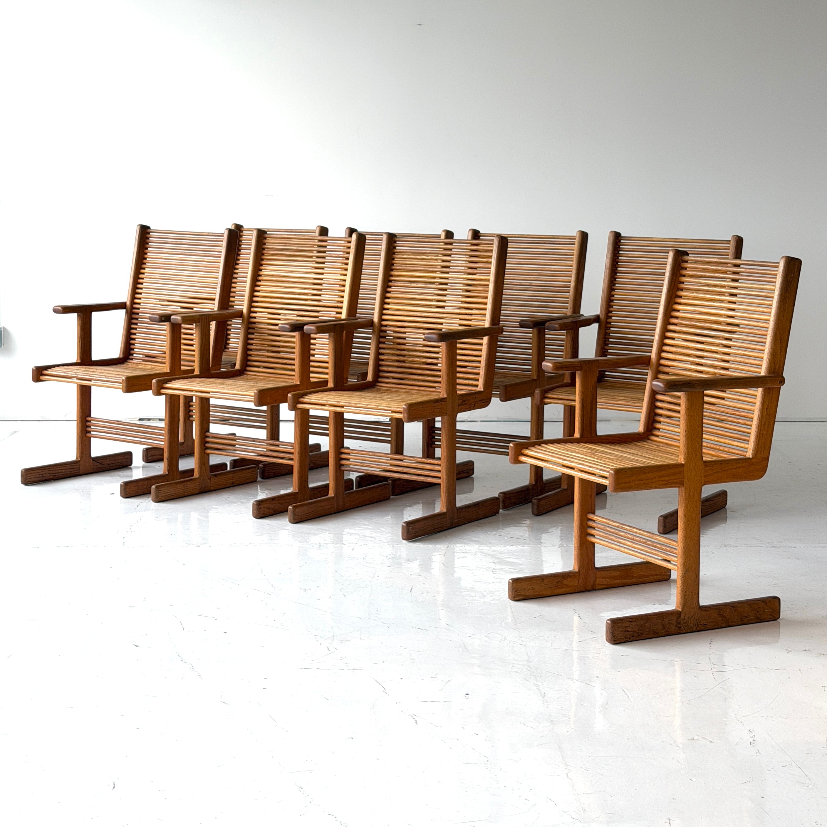 Highback Spindle Dowel Oak Dining Chairs by Stephen Hynson
