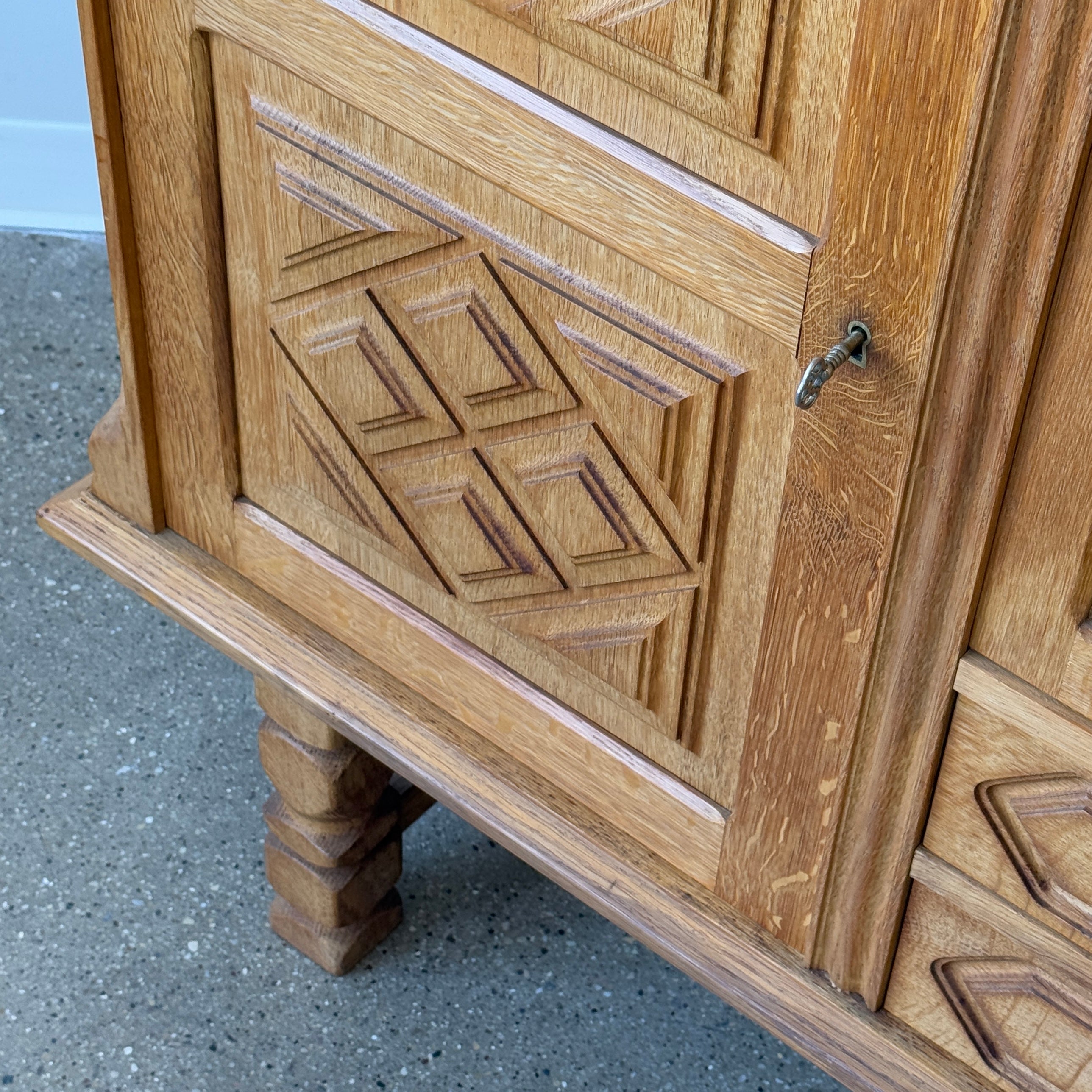 Danish Carved Oak Brutalist Sideboard