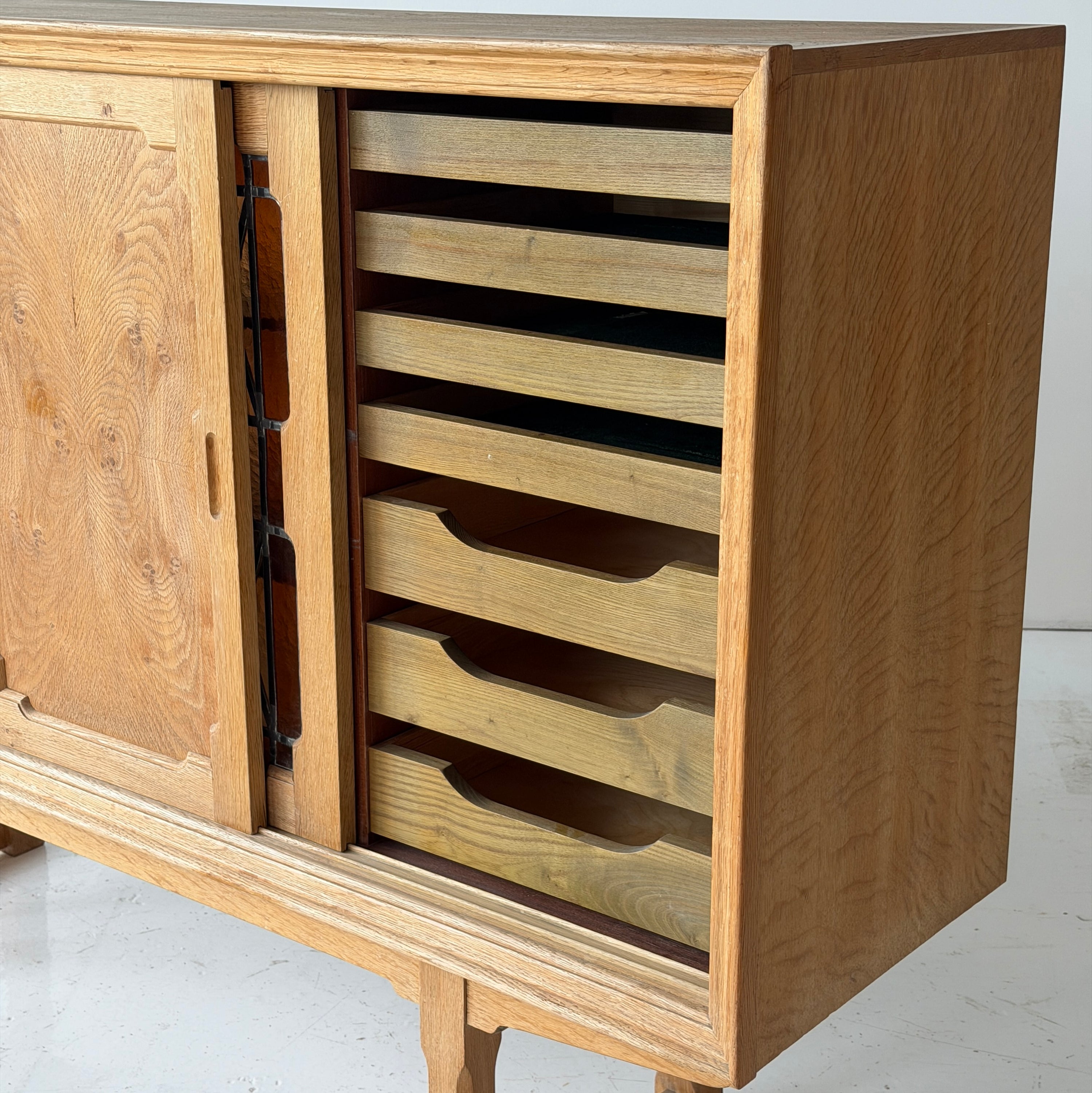 Danish Carved Oak Brutalist Wood Sideboard
