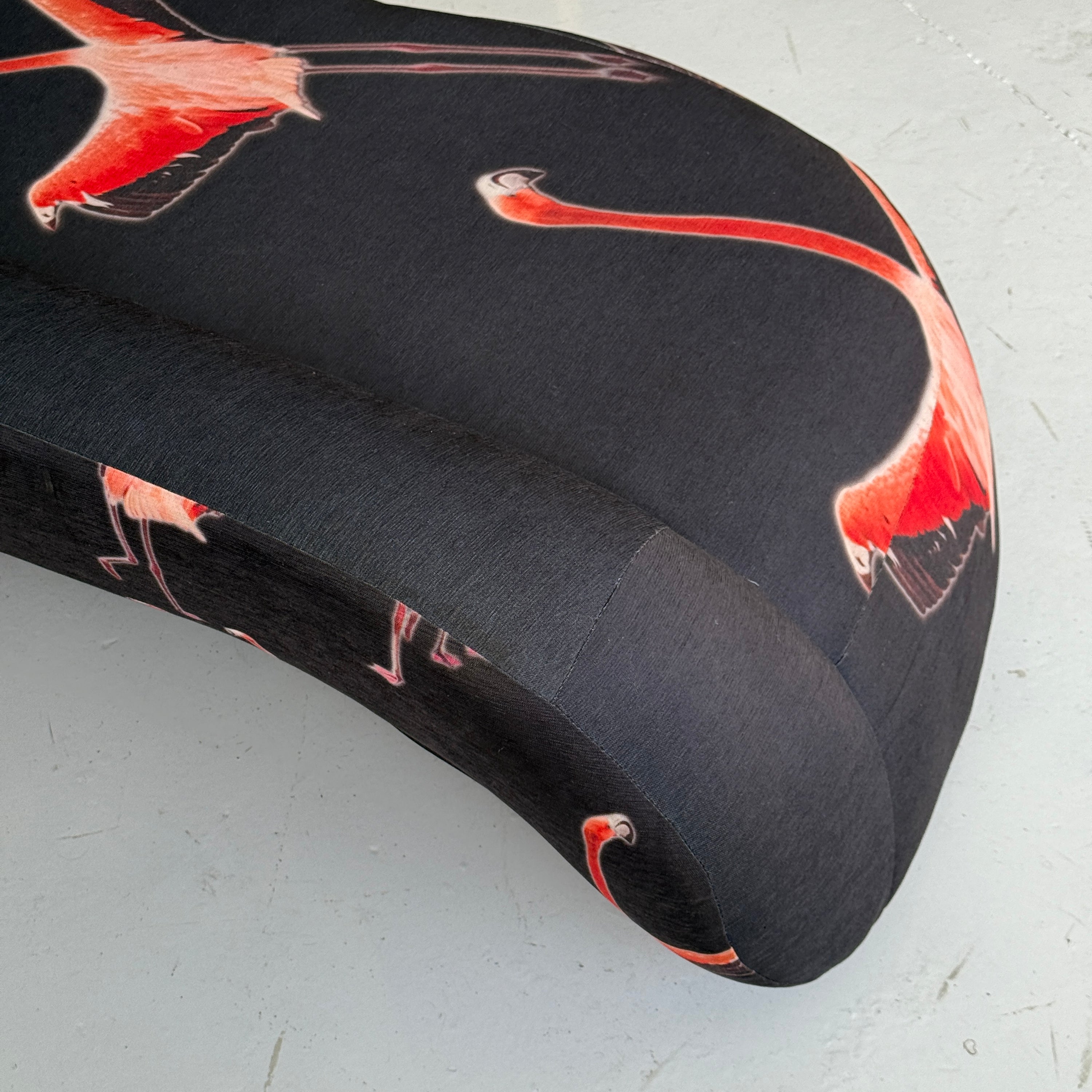 Postmodern Asymmetric Chaise in Flamingo Fabric