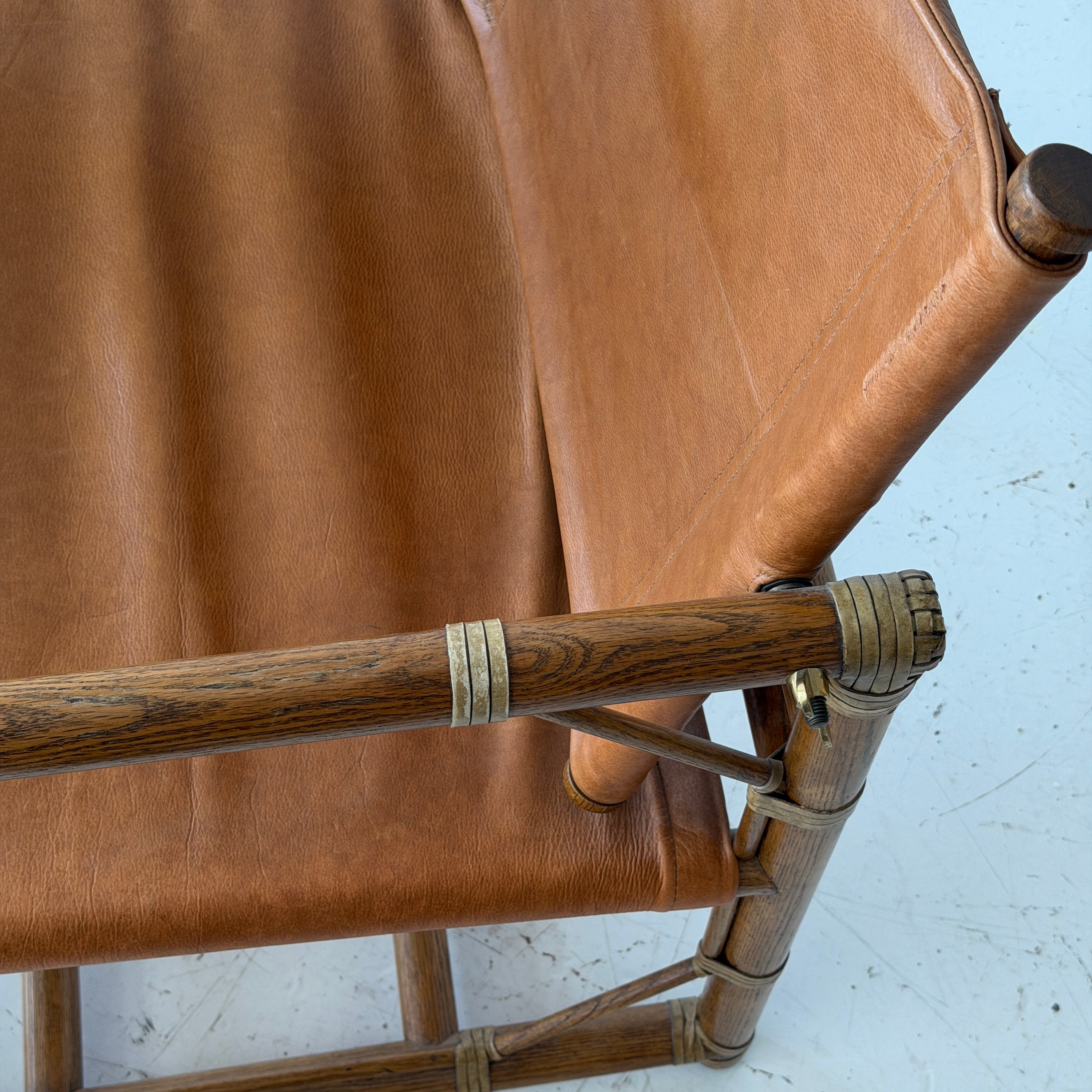 Leather Campaign Chair + Ottoman by Eleanor Forbes for Mcguire