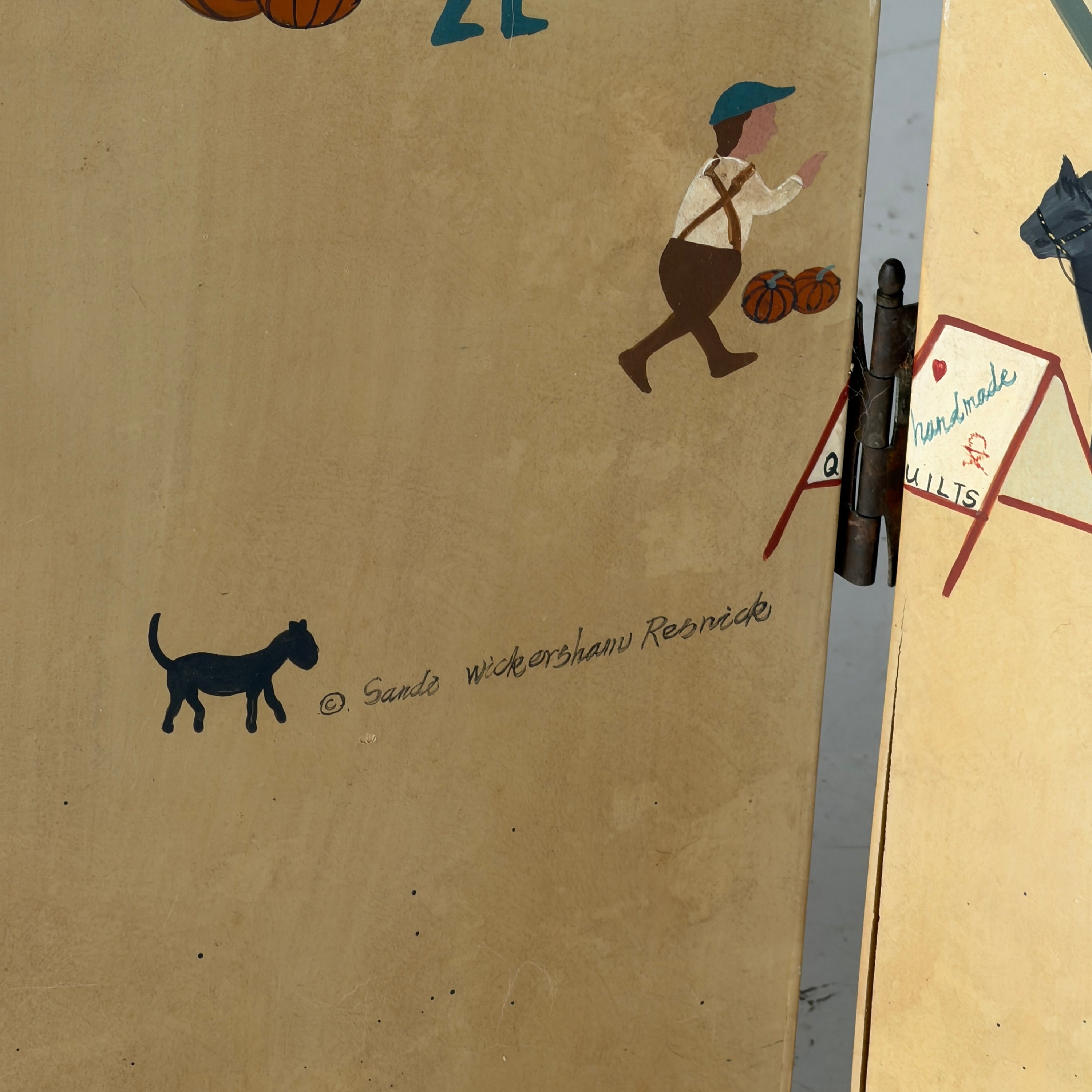 Hand Painted Antique Folk Art Screen by Sandi Wickersham Resnick