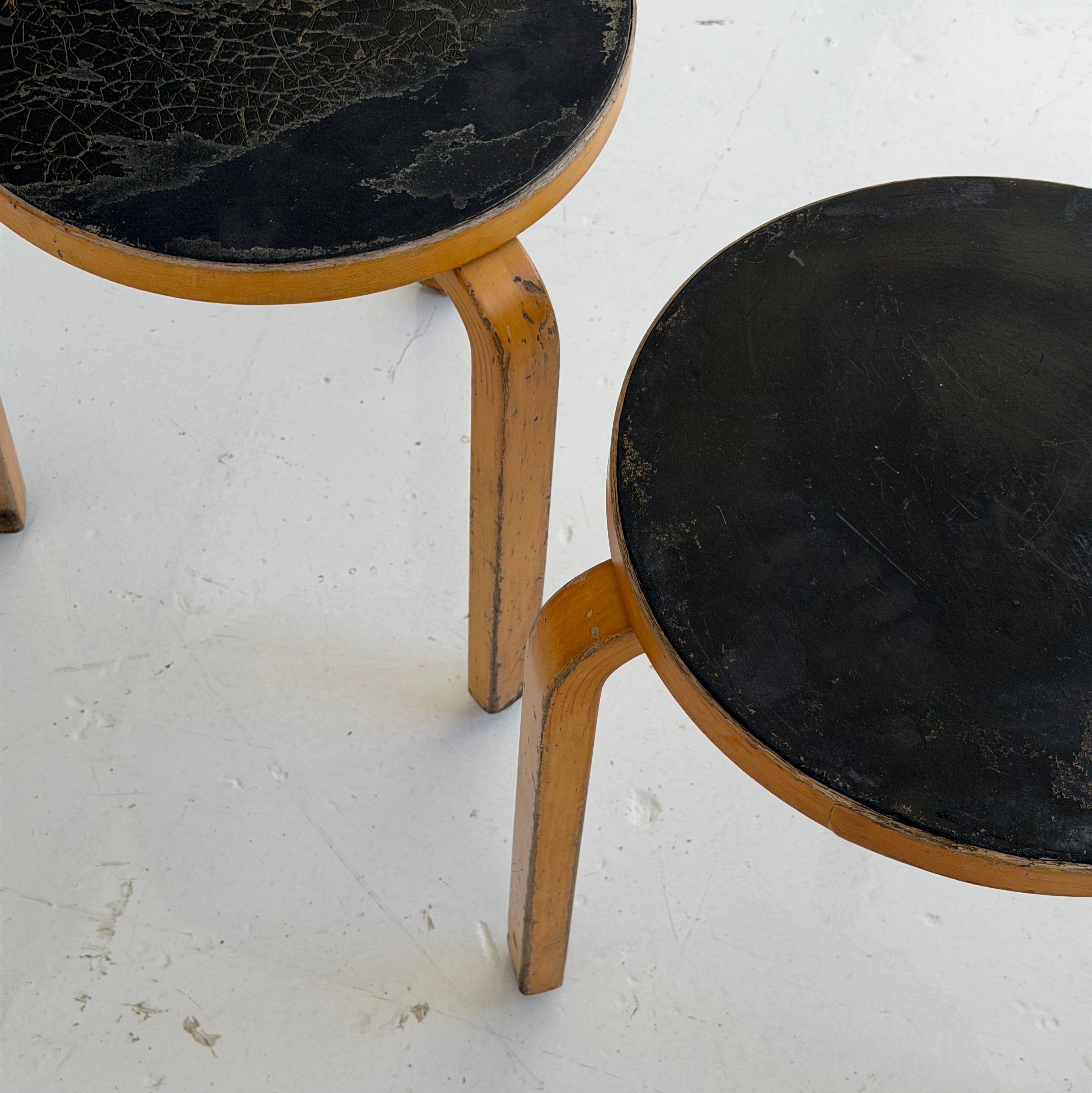 Patinated Tri Leg Stools by Alvar Aalto for Artek