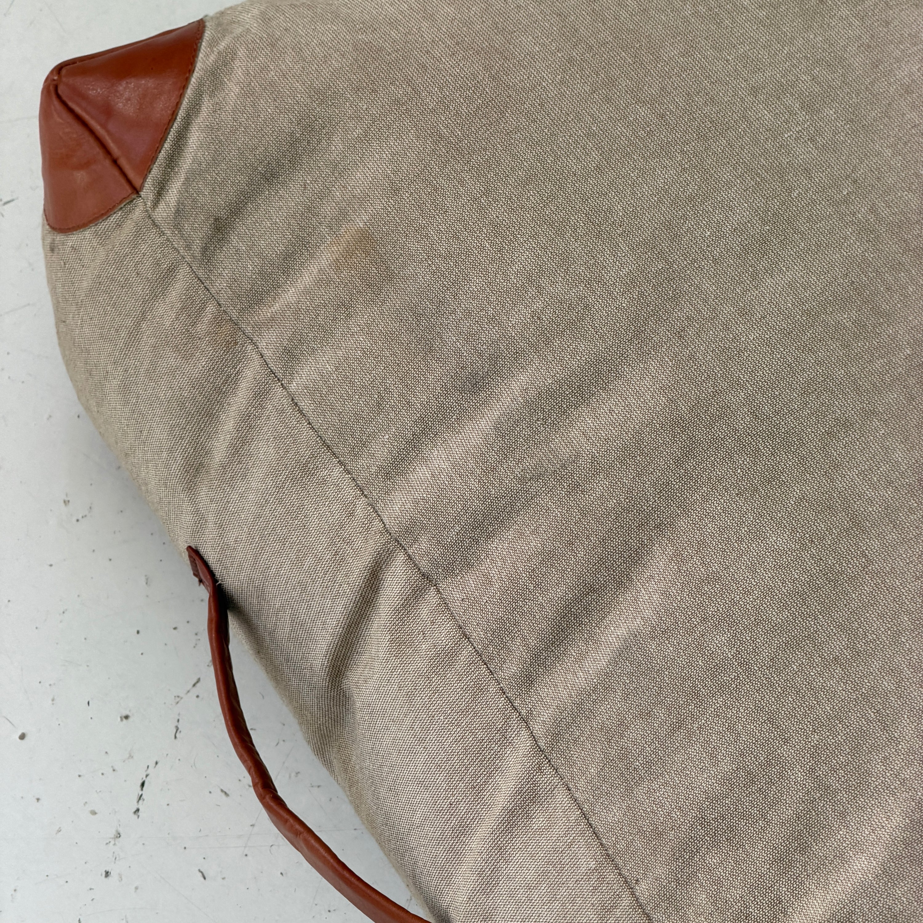 Canvas/Leather Floor Pouf Ottoman