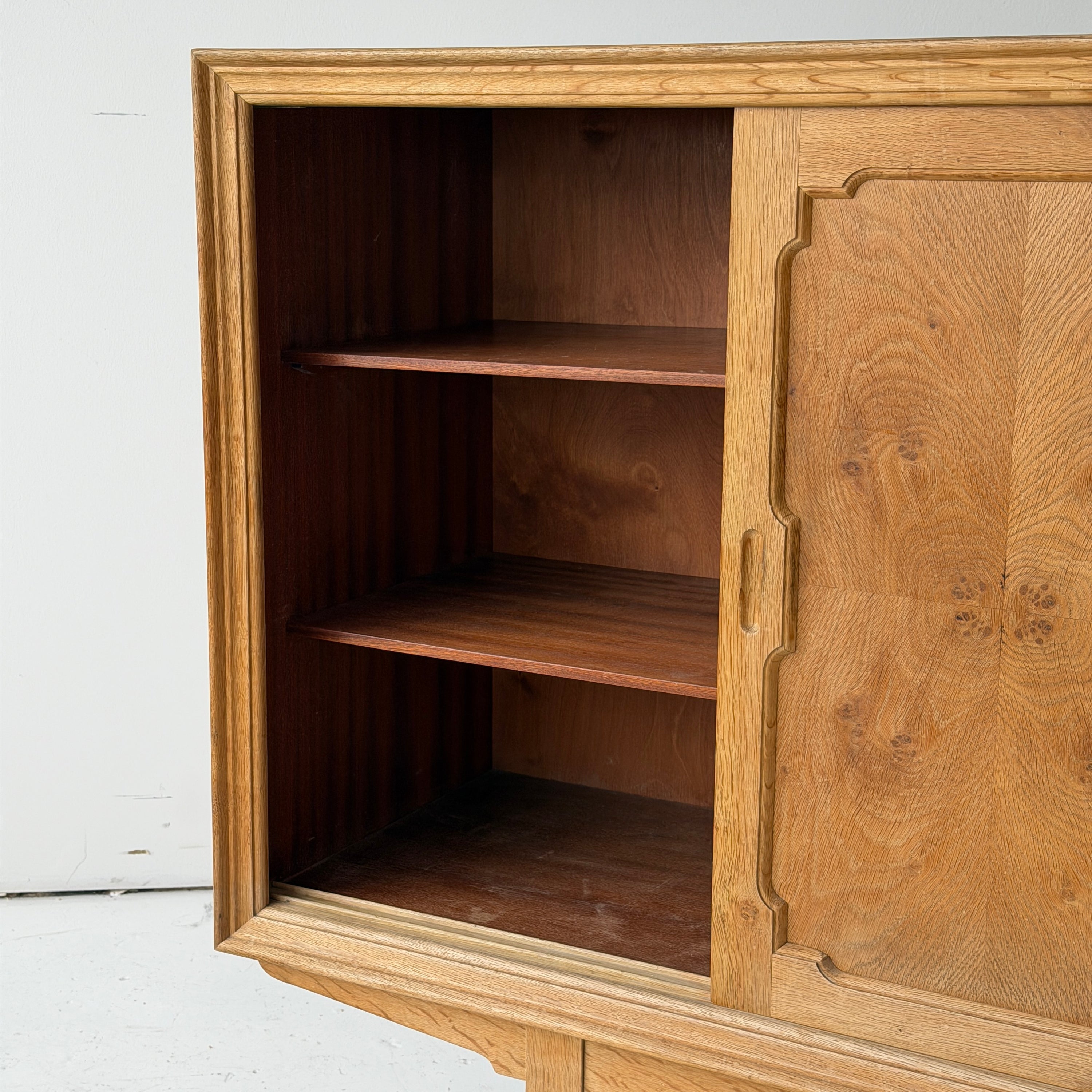 Danish Carved Oak Brutalist Wood Sideboard