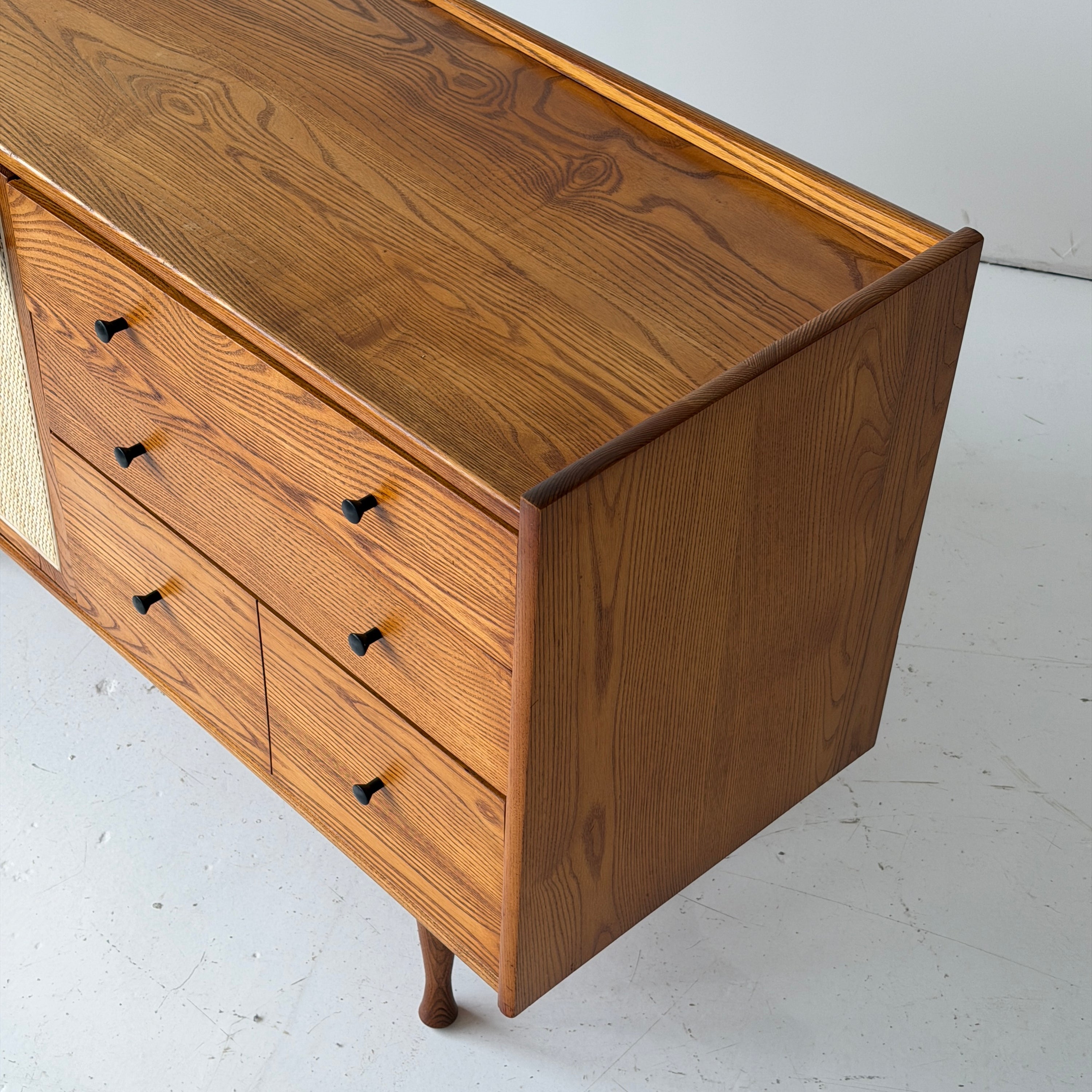 Cane/Oak Mid Century Credenza