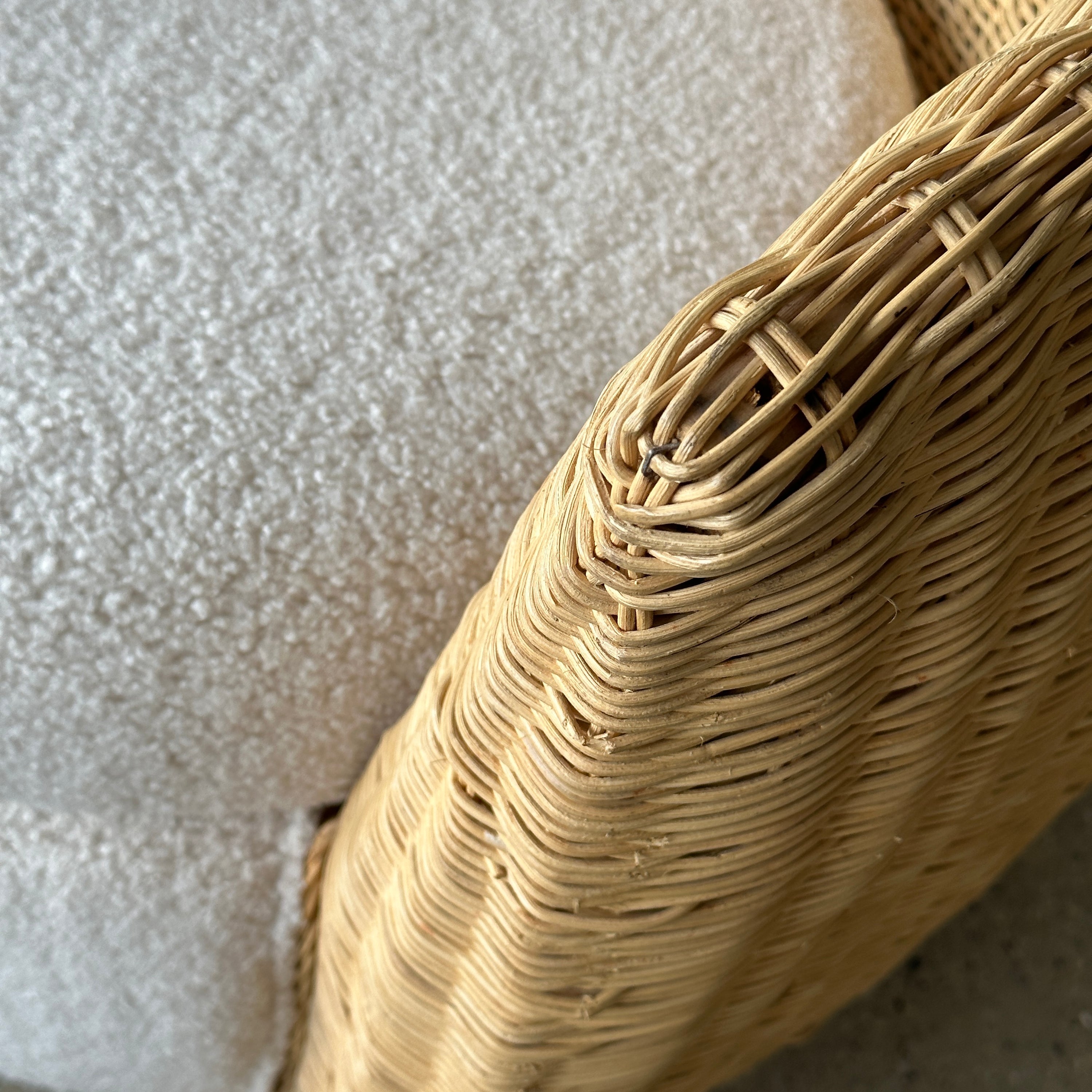 Sculptural Wicker Tub Chairs in Boucle