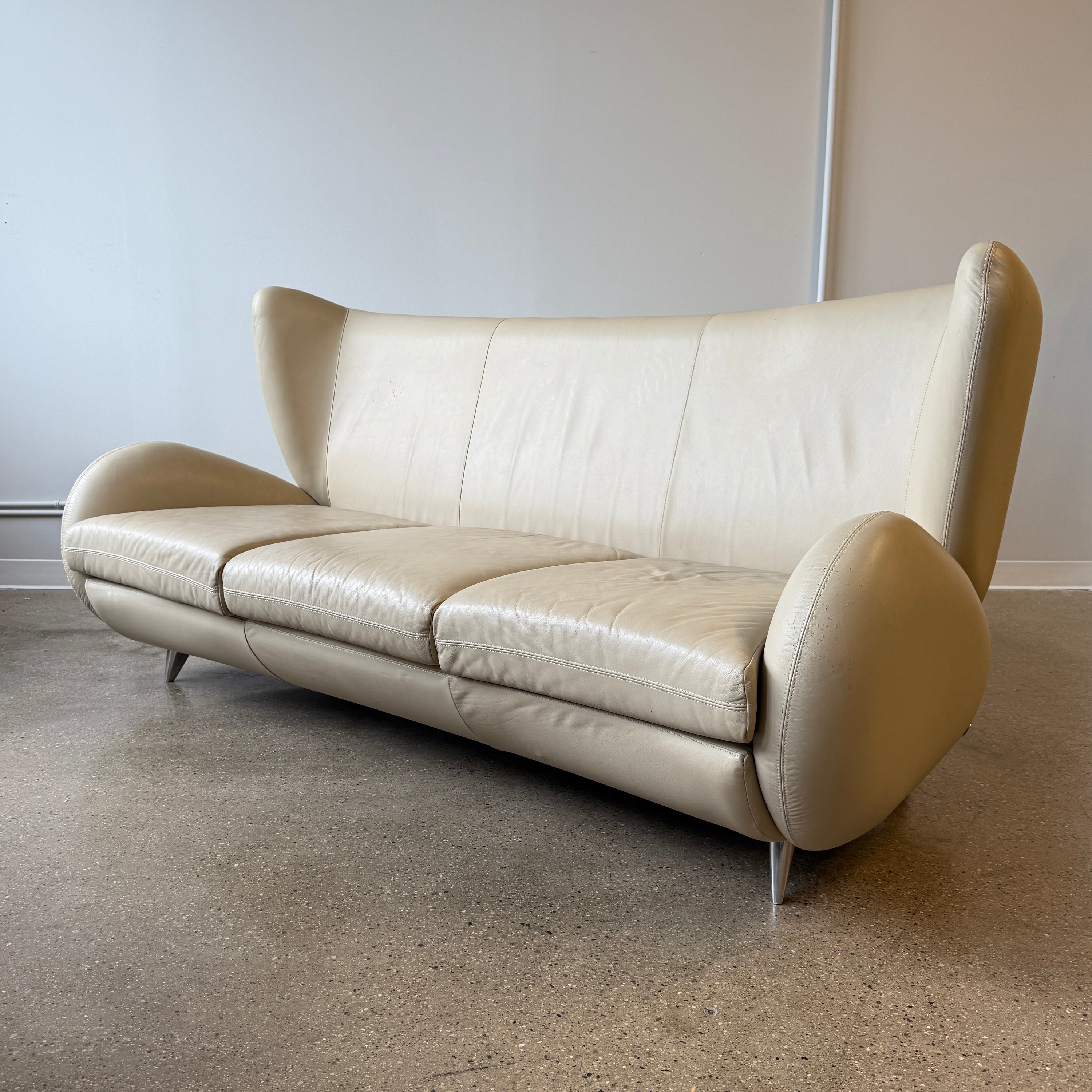 Fiftyish Wingback Leather Sofa by Vladimir Kagan for American Leather