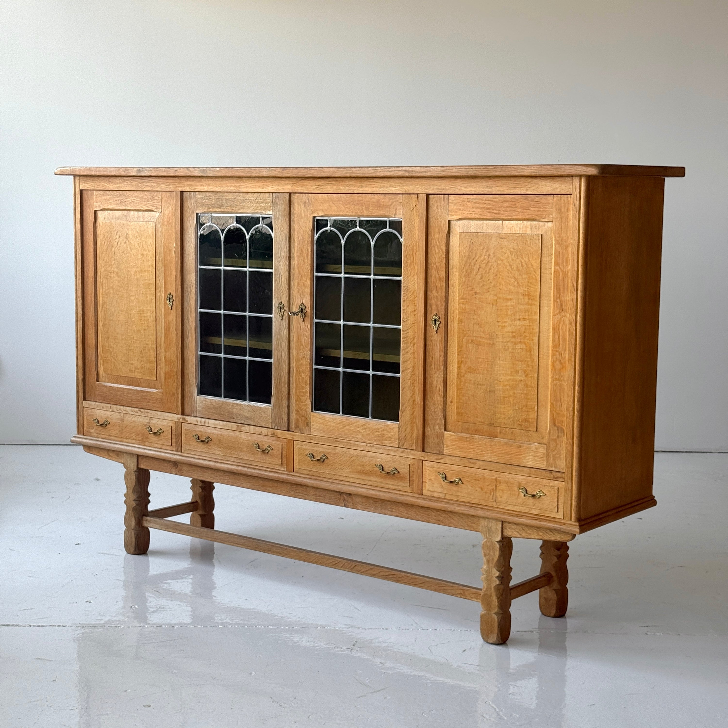 Danish Carved Oak Brutalist Wood Sideboard