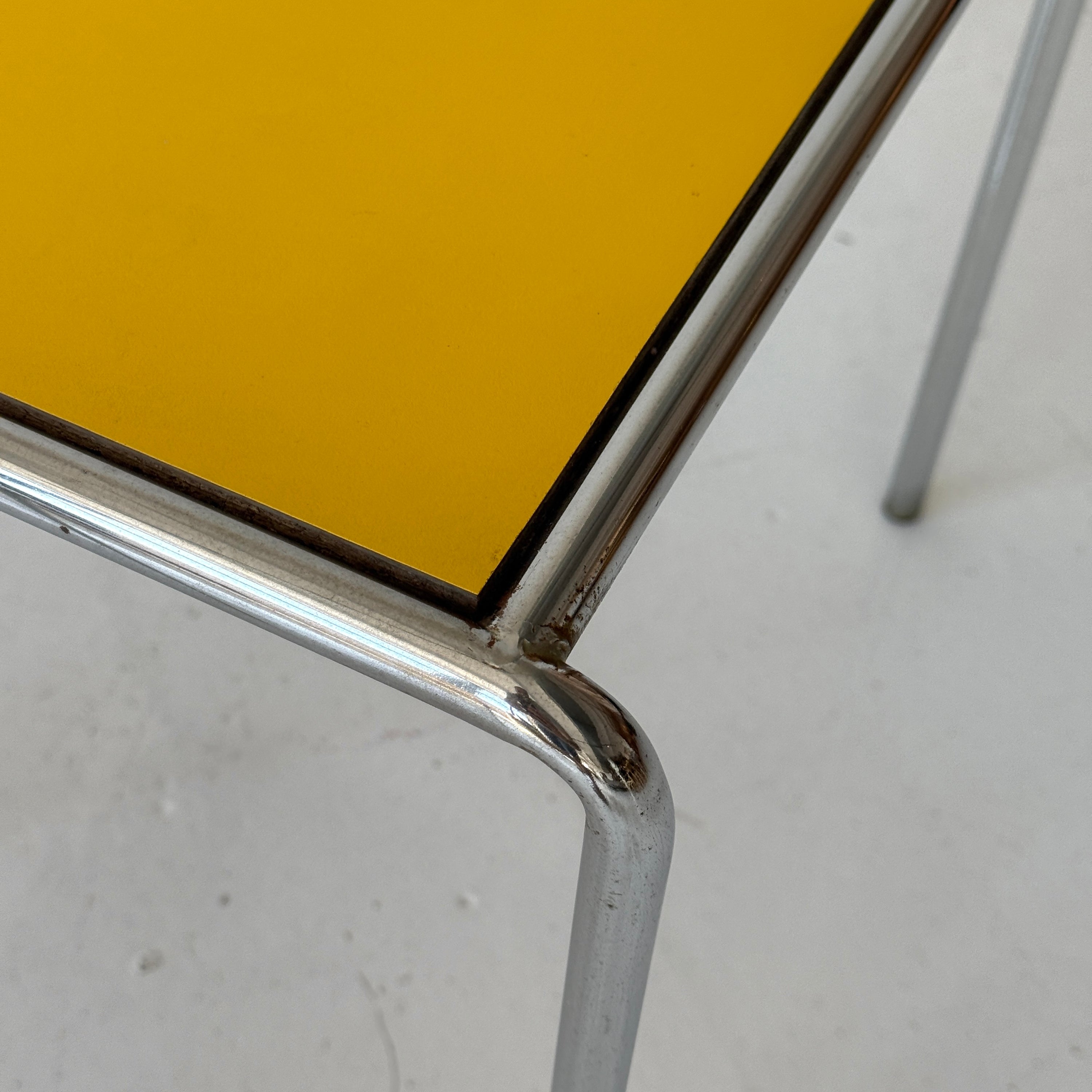 Chrome Asymmetrical Yellow Laminate End/Side Tables
