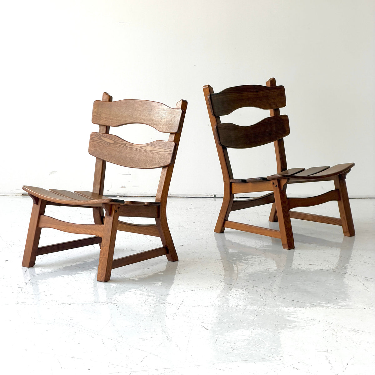 Brutalist Oak Lounge Chairs by Dittman