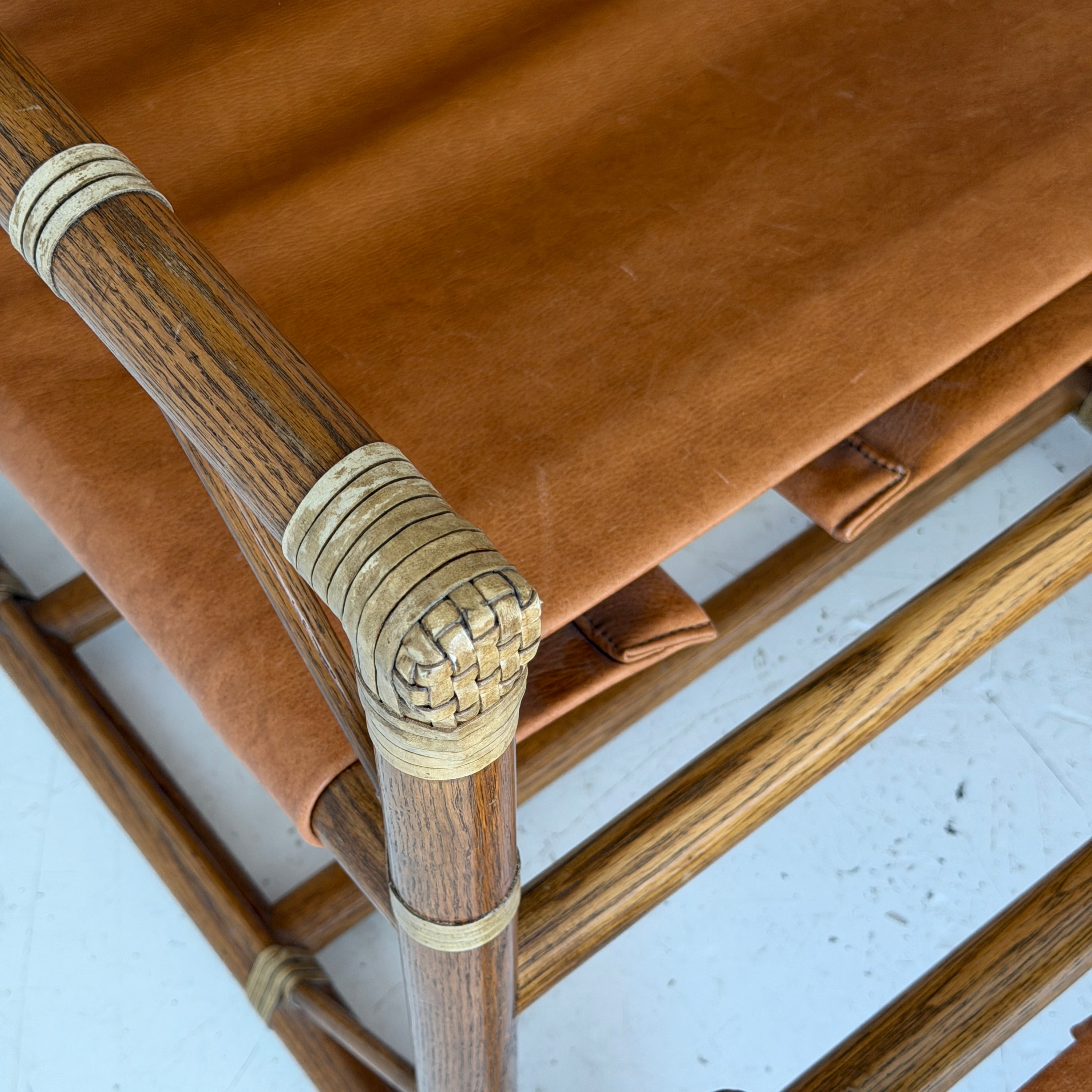 Leather Campaign Chair + Ottoman by Eleanor Forbes for Mcguire