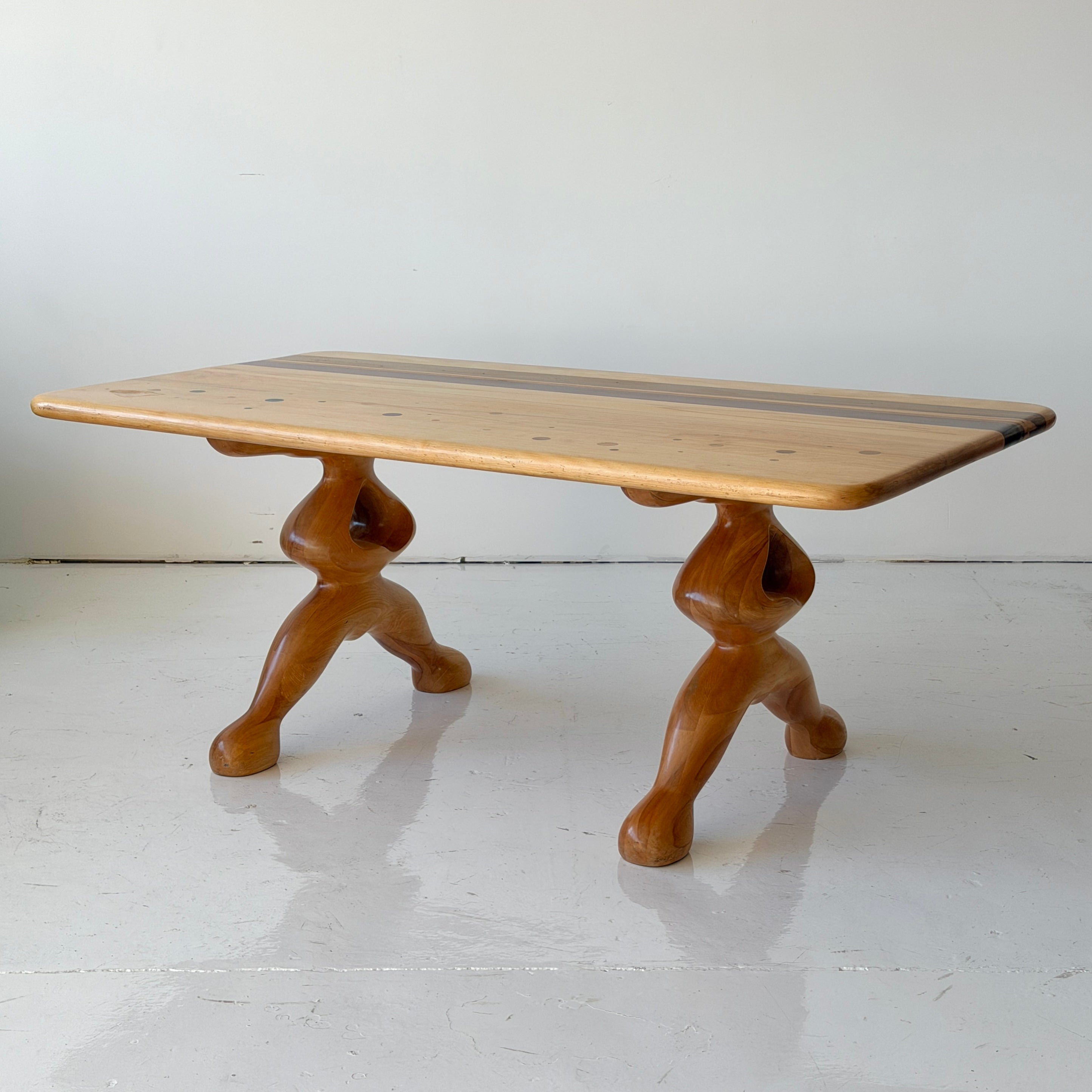 Mixed Wood Sculptural Inlaid Dining Table/Desk by Steven Spiro